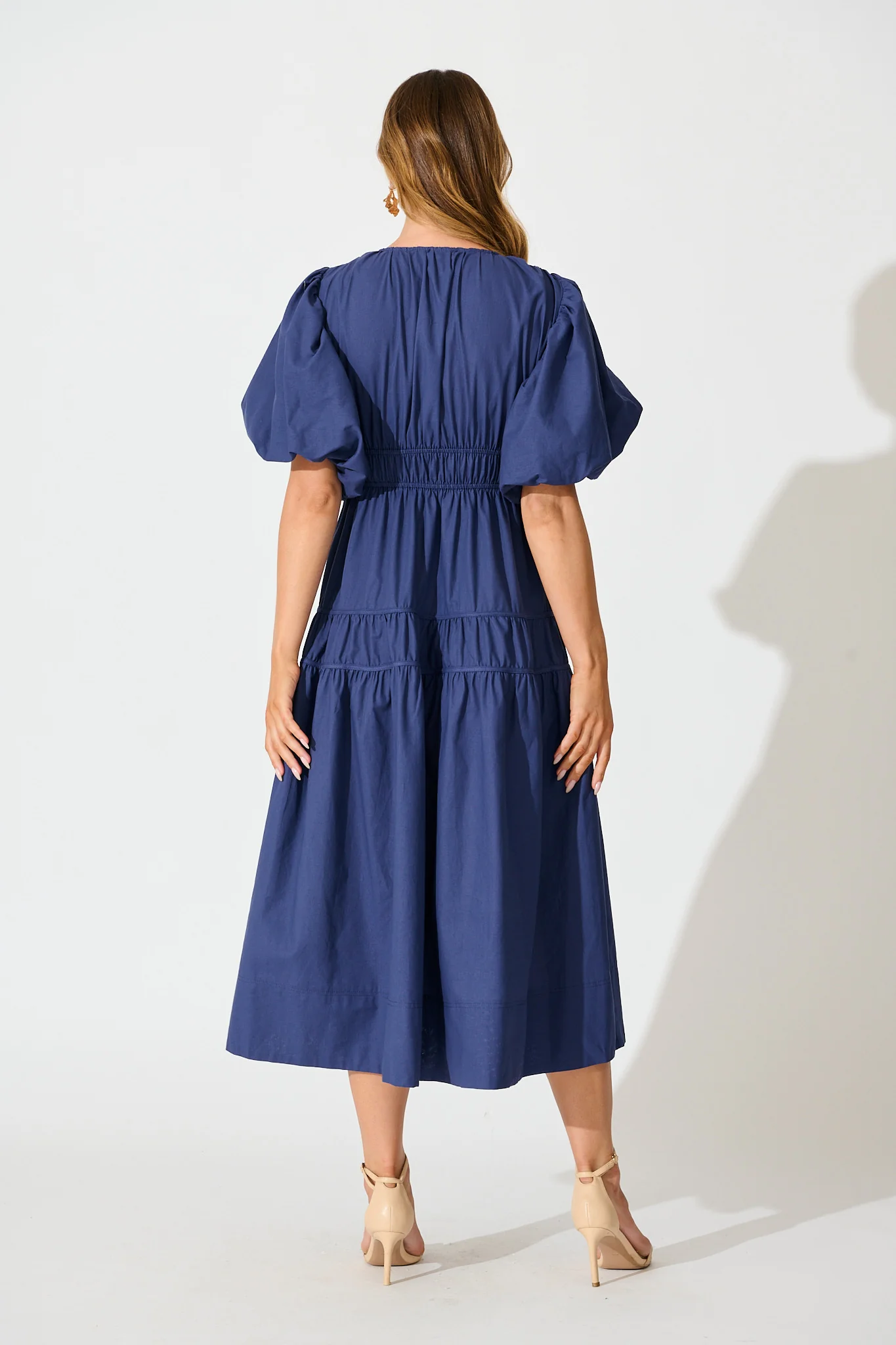 Amalie Midi Dress In Navy Cotton - Image 4