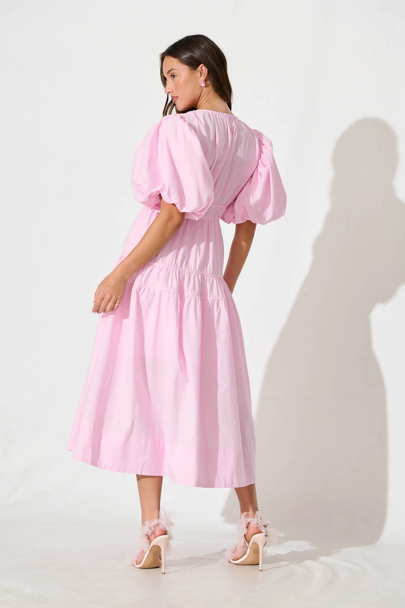 Amalie Midi Dress In Pale Pink Cotton - Image 4