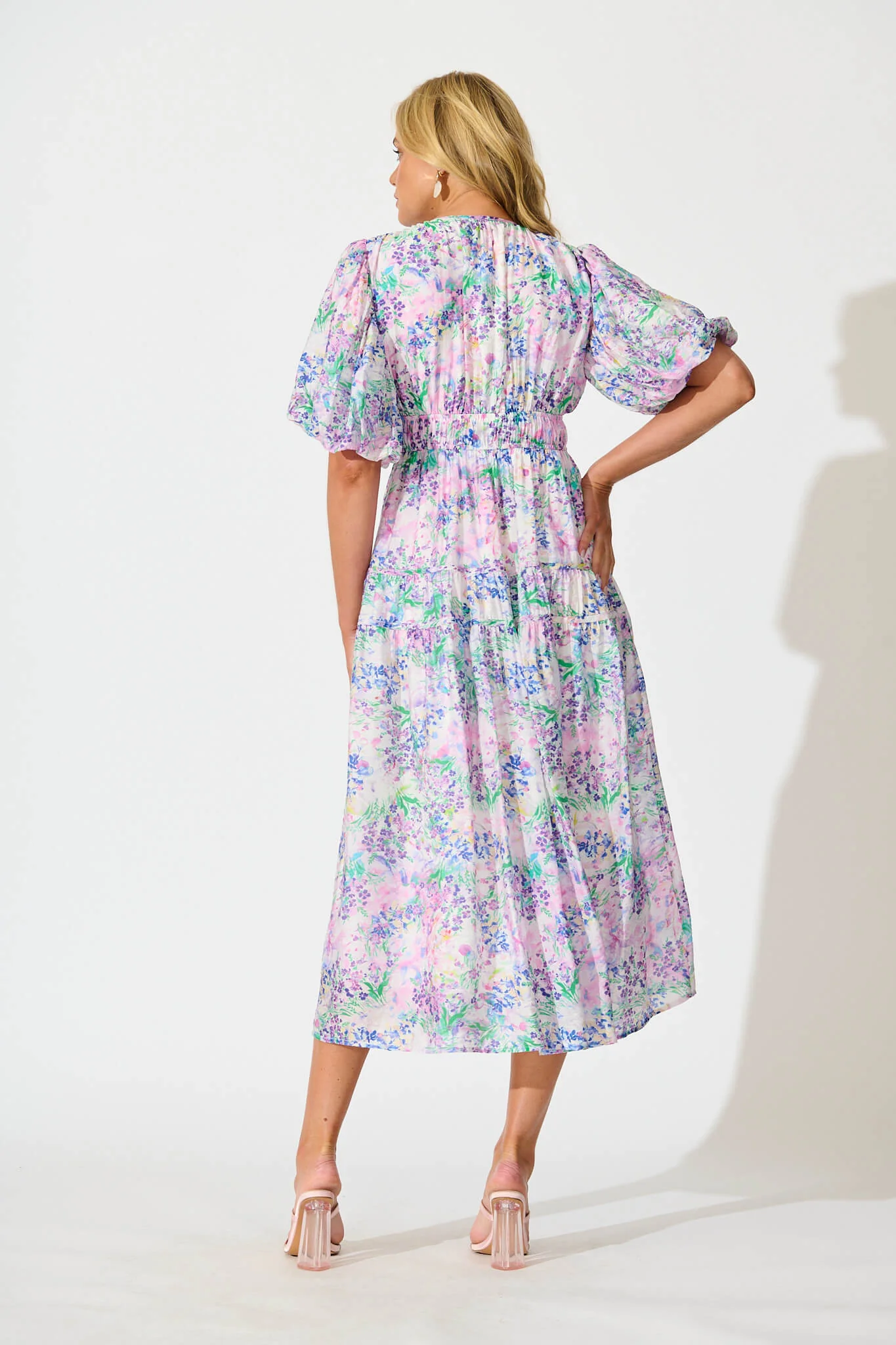 Amalie Midi Dress In Purple Floral Print - Image 4