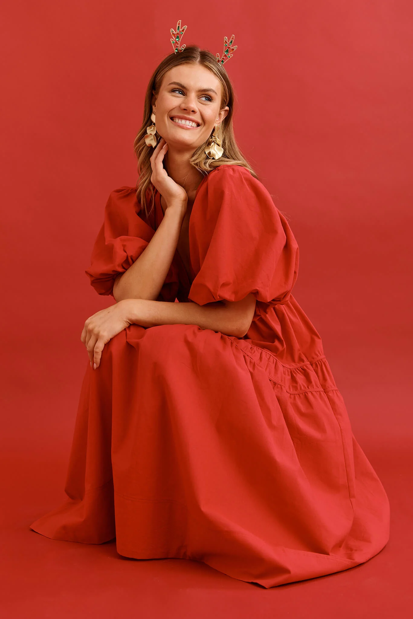 Amalie Midi Dress In Red Cotton - Image 3