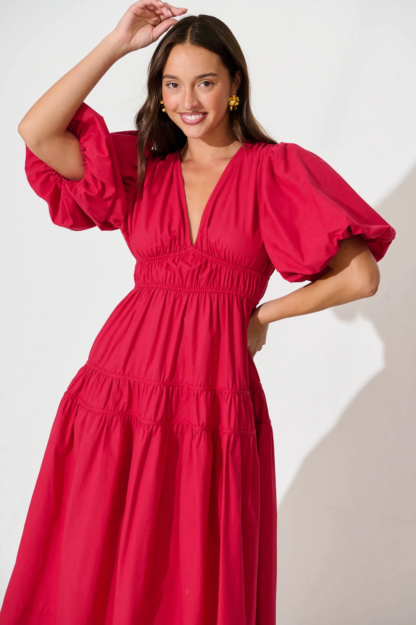 Amalie Midi Dress In Red Cotton - Image 6