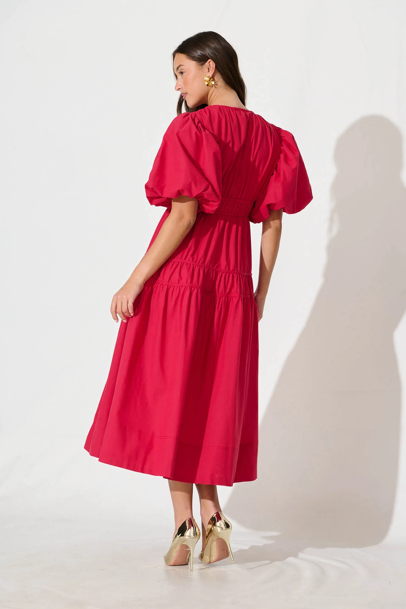Amalie Midi Dress In Red Cotton - Image 8