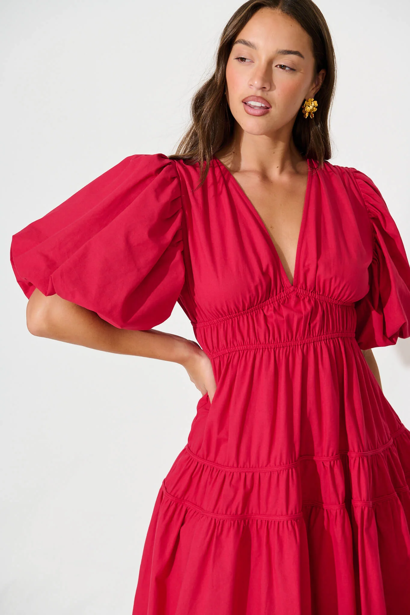 Amalie Midi Dress In Red Cotton - Image 9