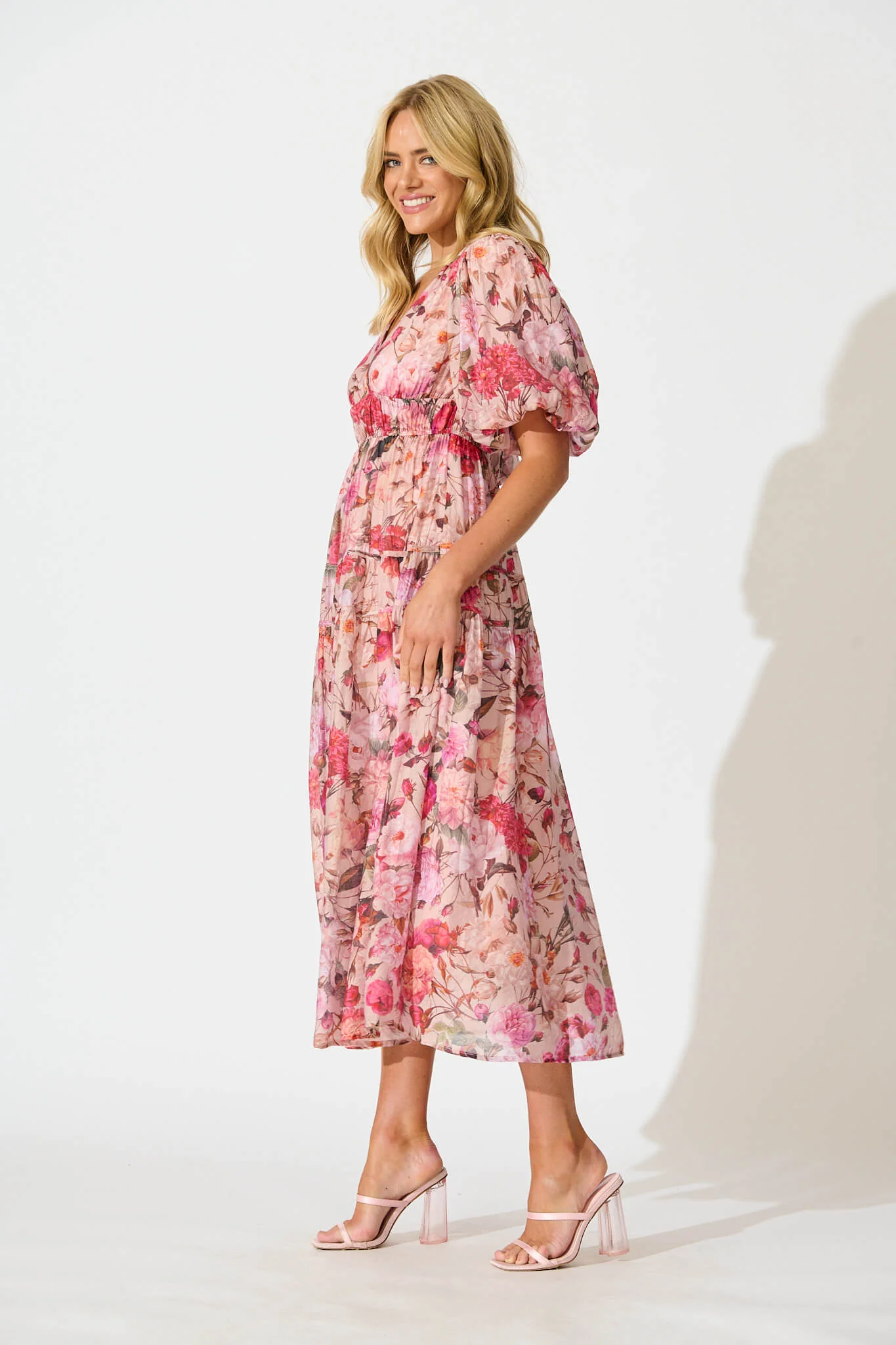 Amalie Midi Dress In Vintage Blush Floral Print - Image 3