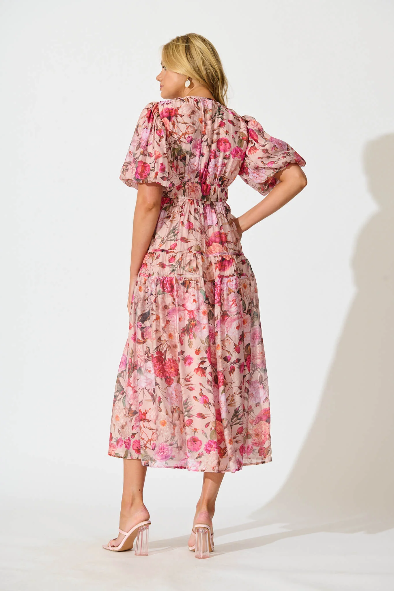 Amalie Midi Dress In Vintage Blush Floral Print - Image 4