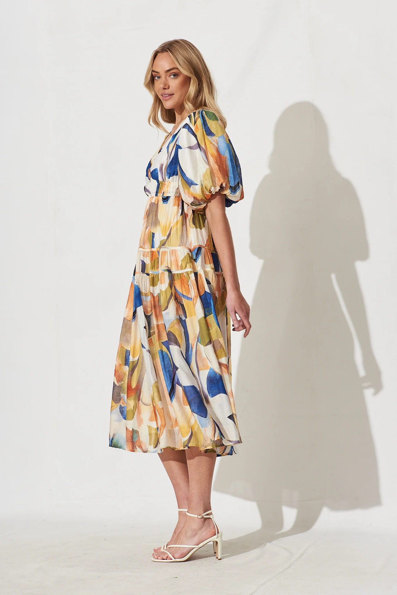 Amalie Midi Dress In White With Multi Print - Image 3