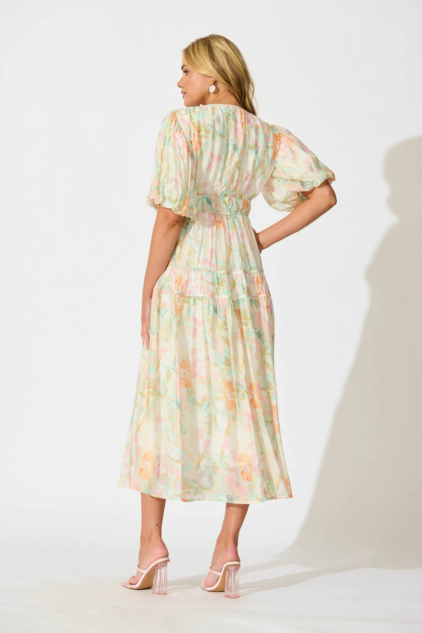 Amalie Midi Dress In White with Pastel Multi Floral - Image 4