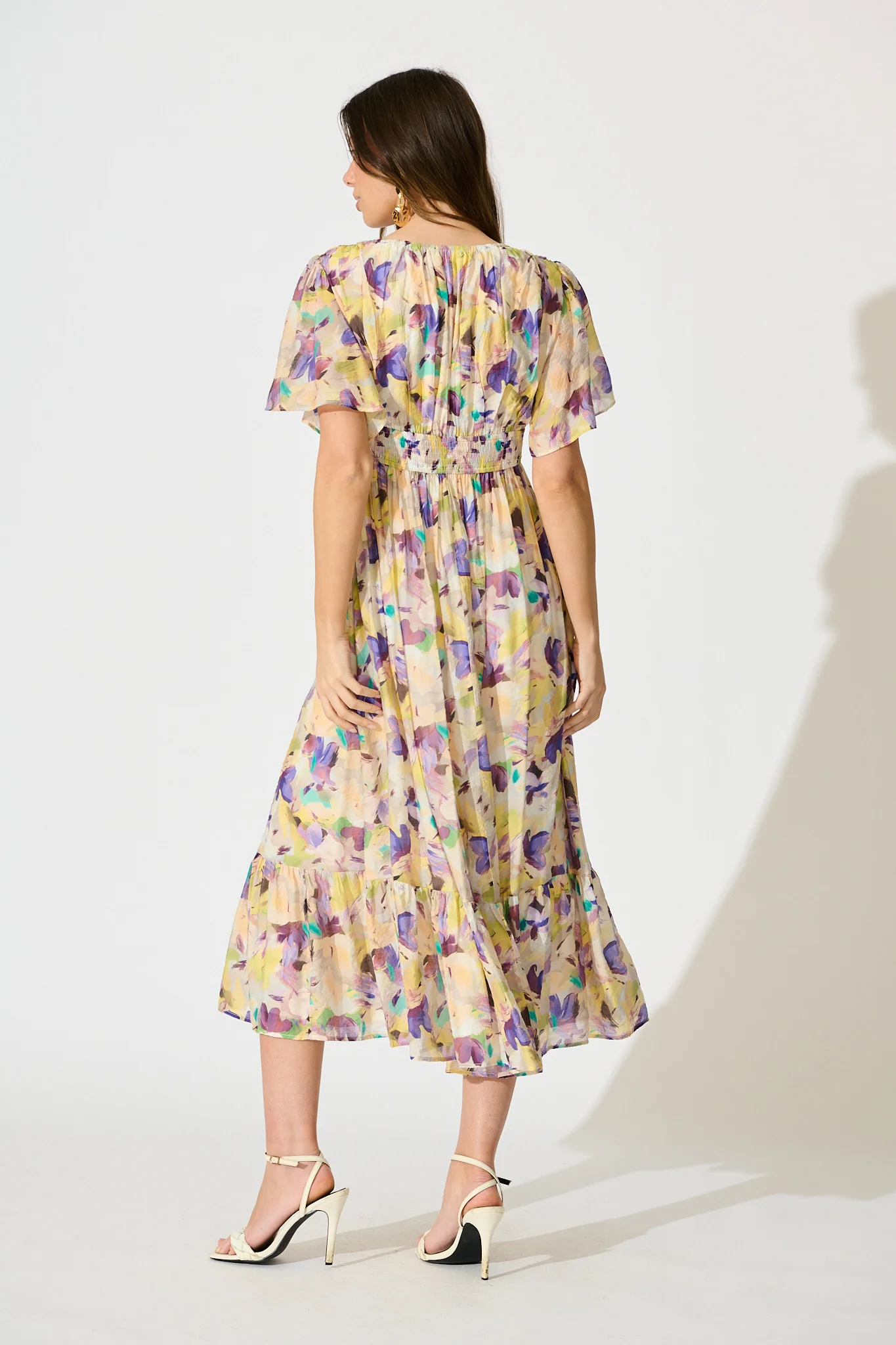 Amara Petal Midi Dress in Mustard Multi Watercolour Floral - Image 4