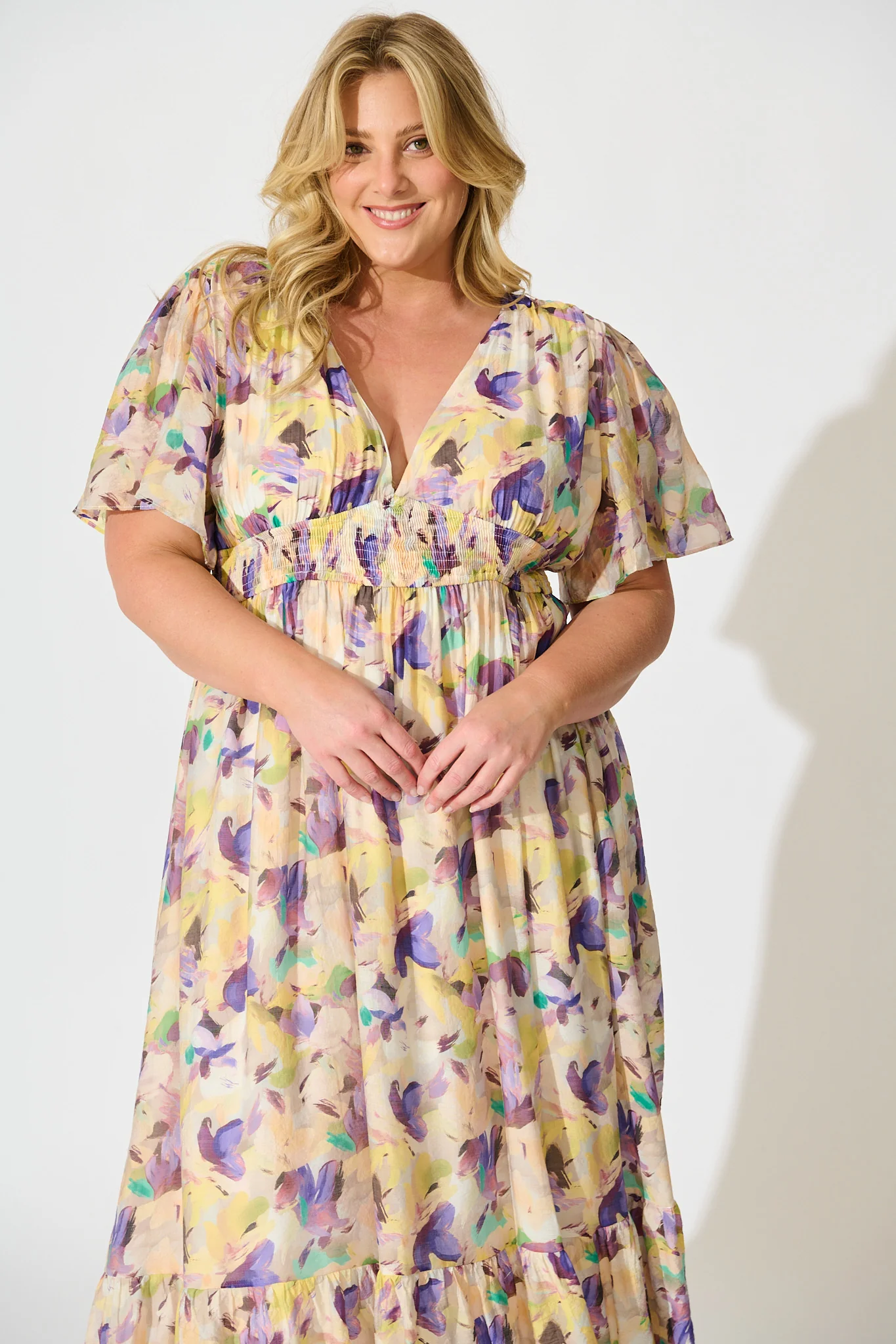 Amara Petal Midi Dress in Mustard Multi Watercolour Floral - Image 6