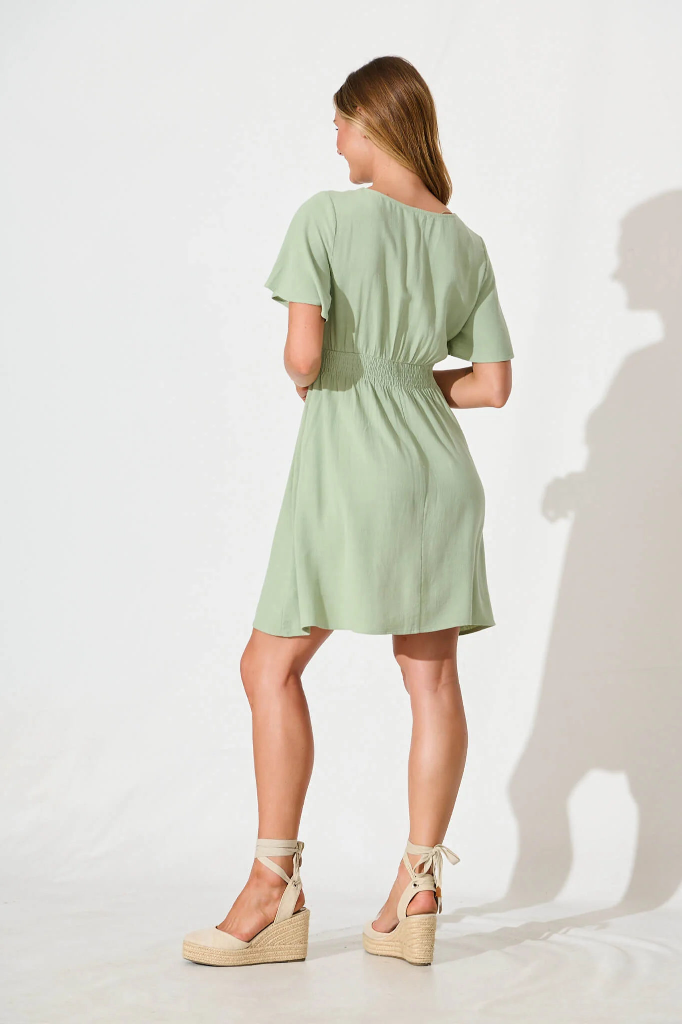 Amaya Dress in Pale Green Linen Blend - Image 4