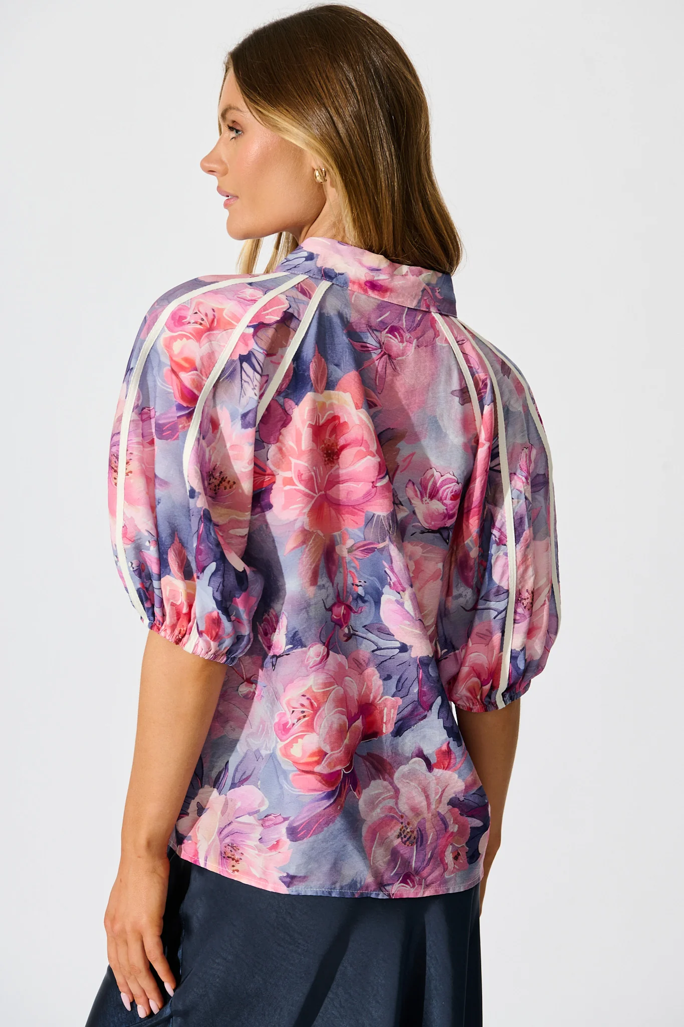 Amelio Shirt in Blue with Pink Floral - Image 3