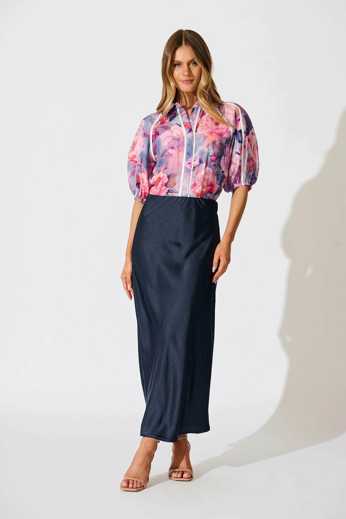 Amelio Shirt in Blue with Pink Floral - Image 4