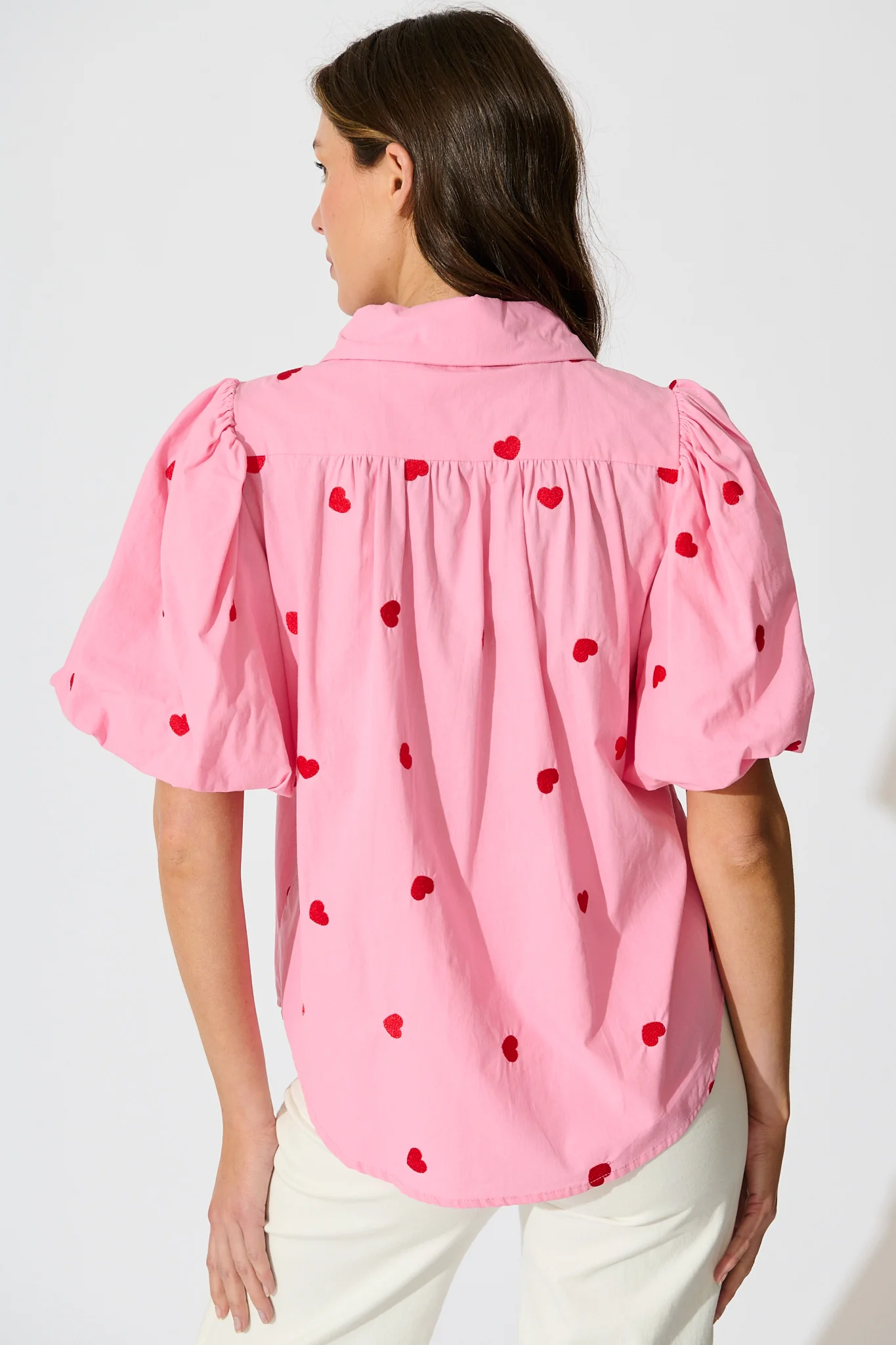 Amore Heart Shirt in Pink with Red Heart Embroidered Cotton - Image 4
