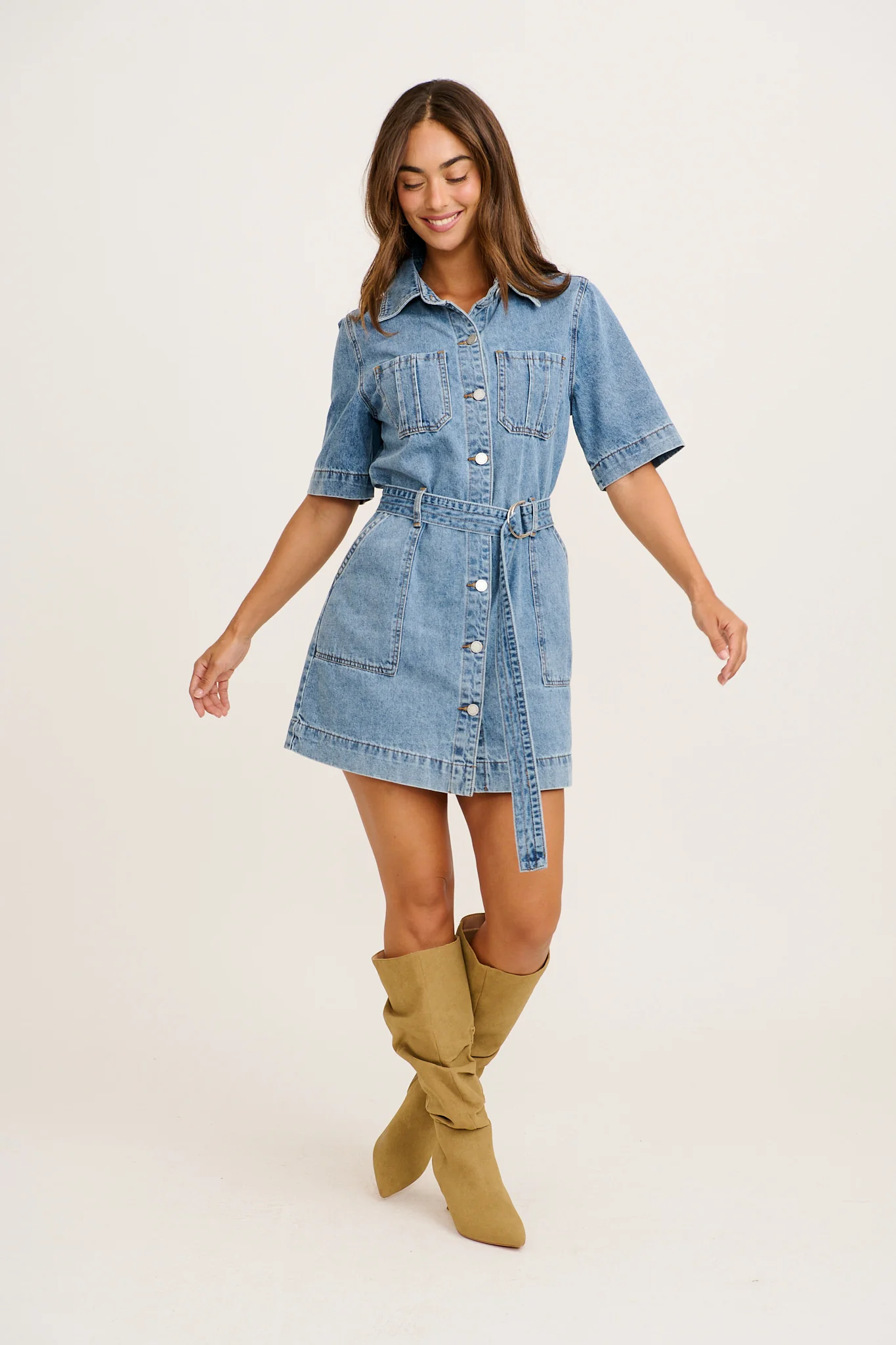 Amoret Shirt Dress in Mid Blue Denim - Image 3