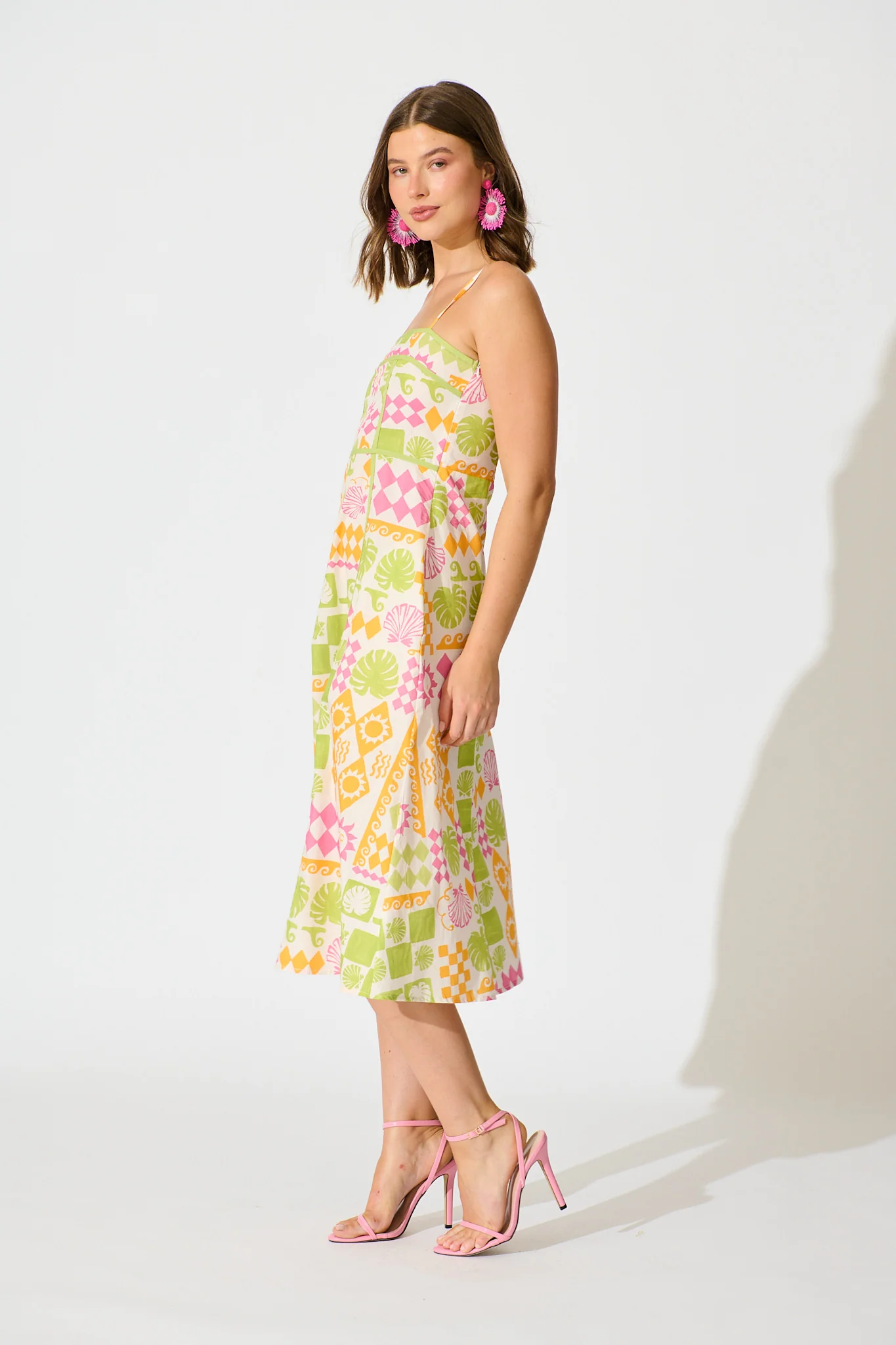 Amylee Midi Sundress in Multi Patchwork Print Cotton - Image 3