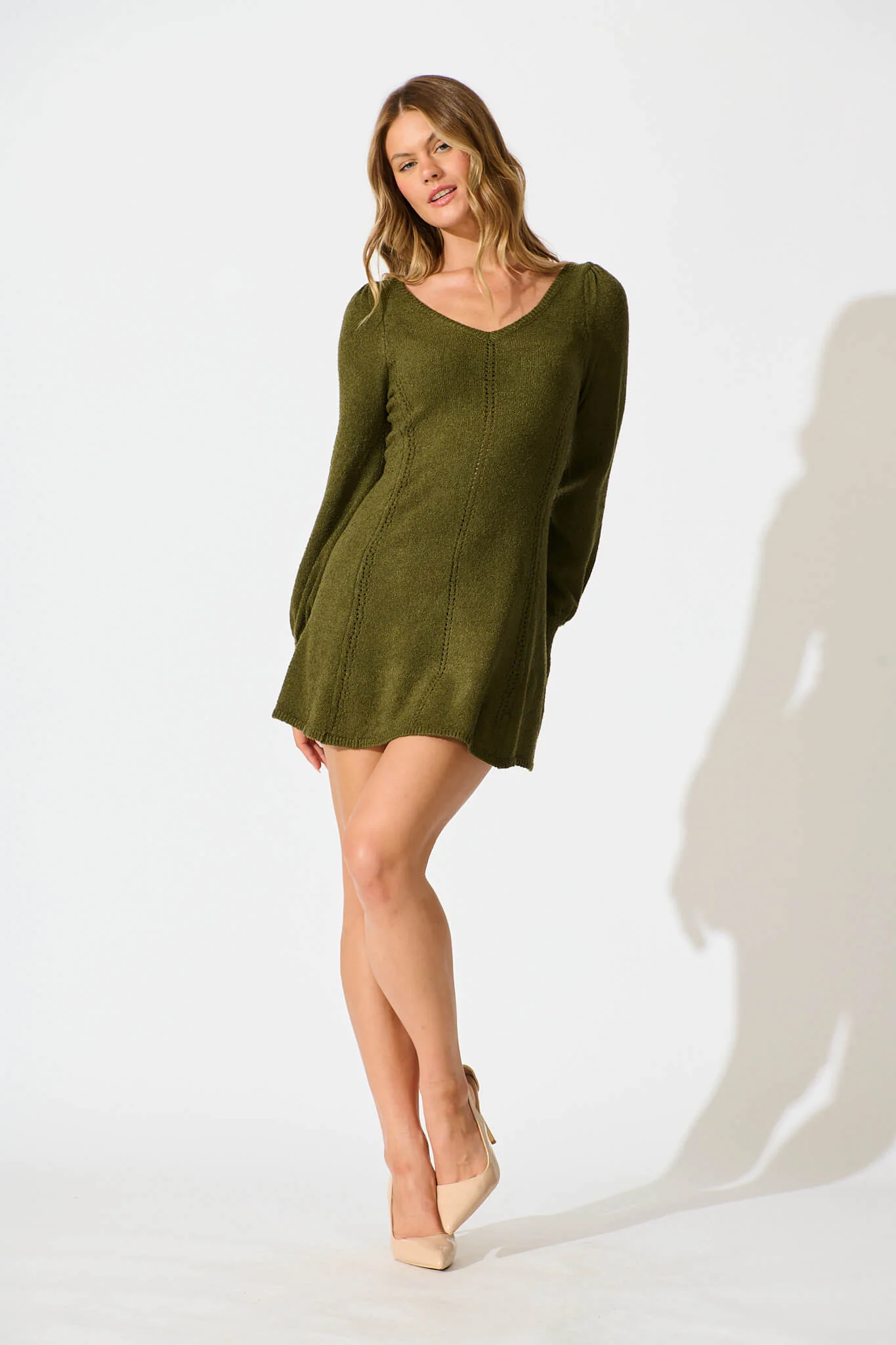Analia Knit Dress In Khaki - Image 4