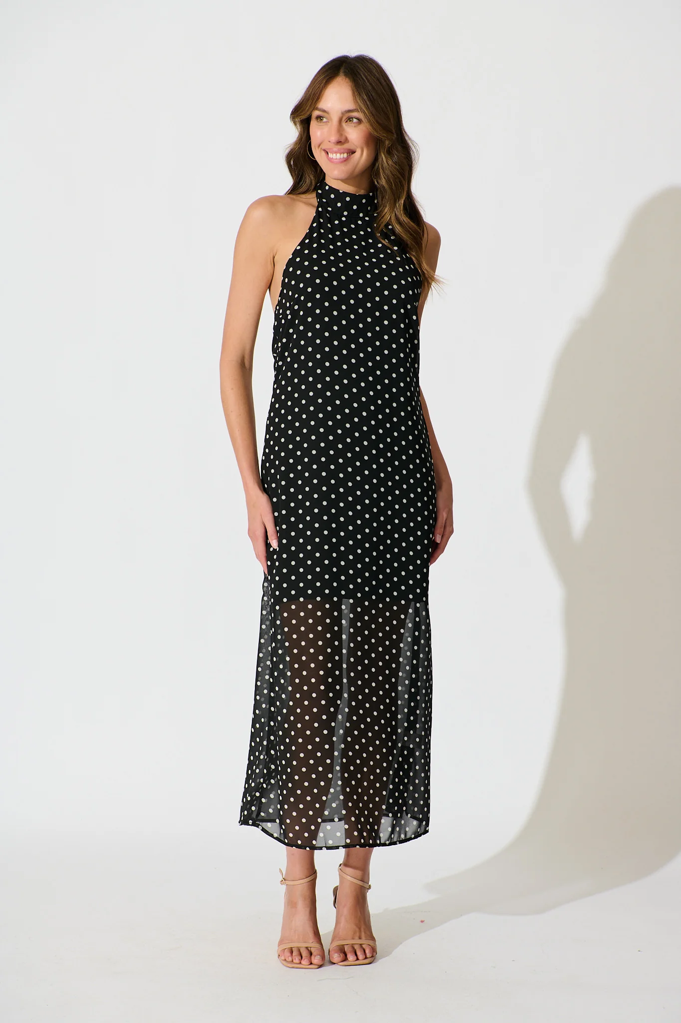 Andora Halterneck Maxi Dress in Black Polka Dot - Image 3