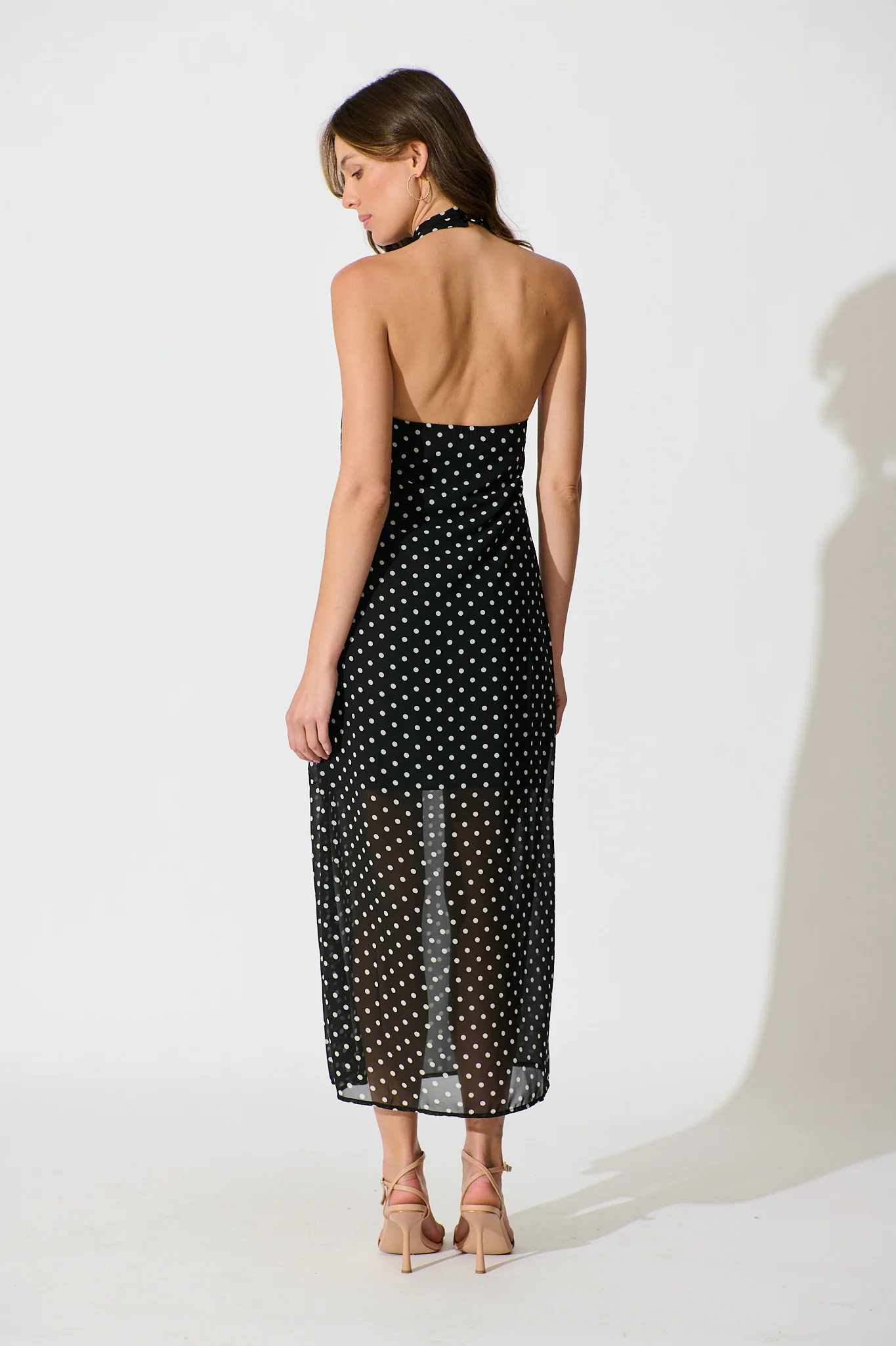 Andora Halterneck Maxi Dress in Black Polka Dot - Image 6