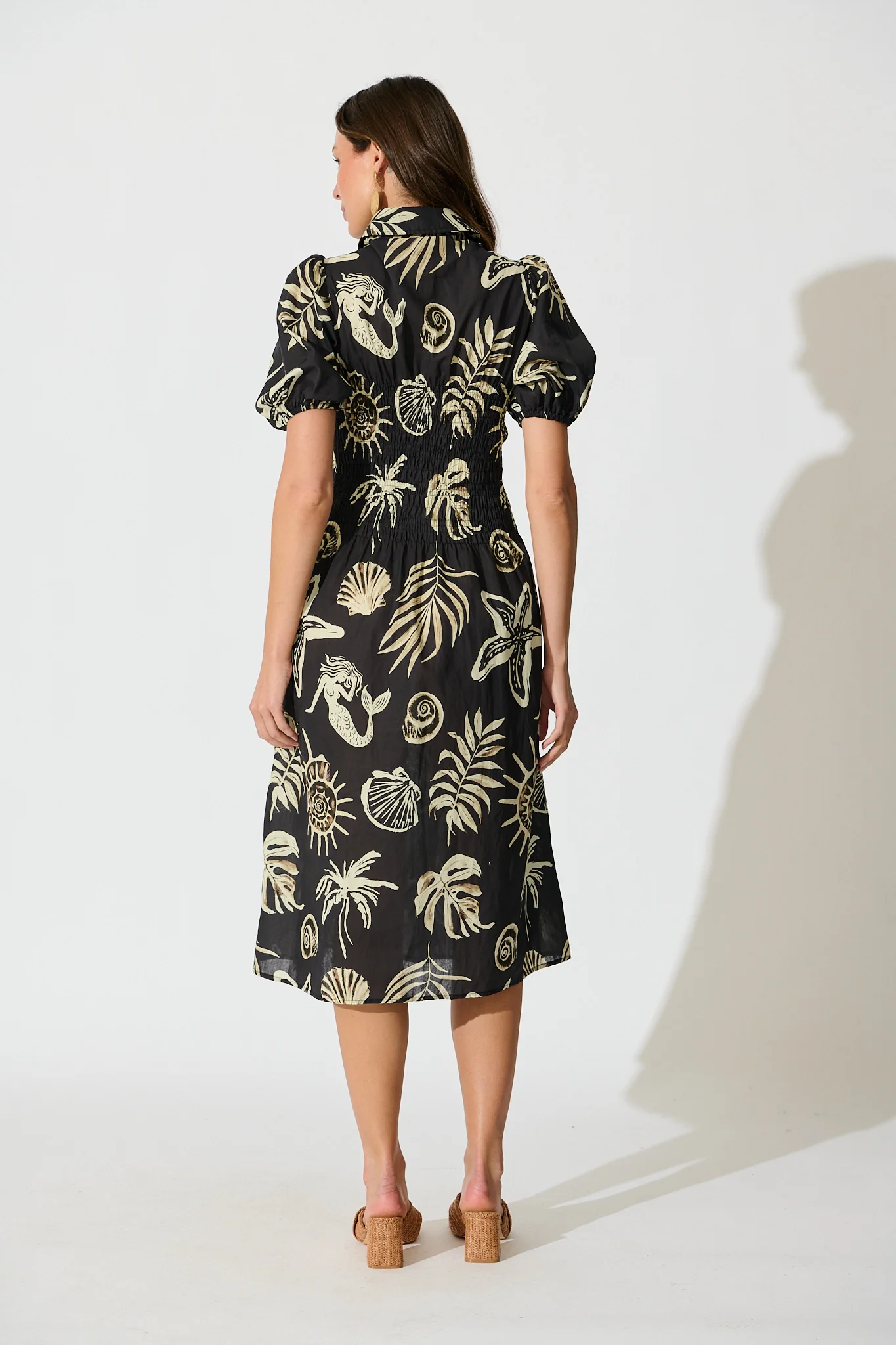 Andra Maxi Shirt Dress in Black and White Sea Shell Cotton - Image 4