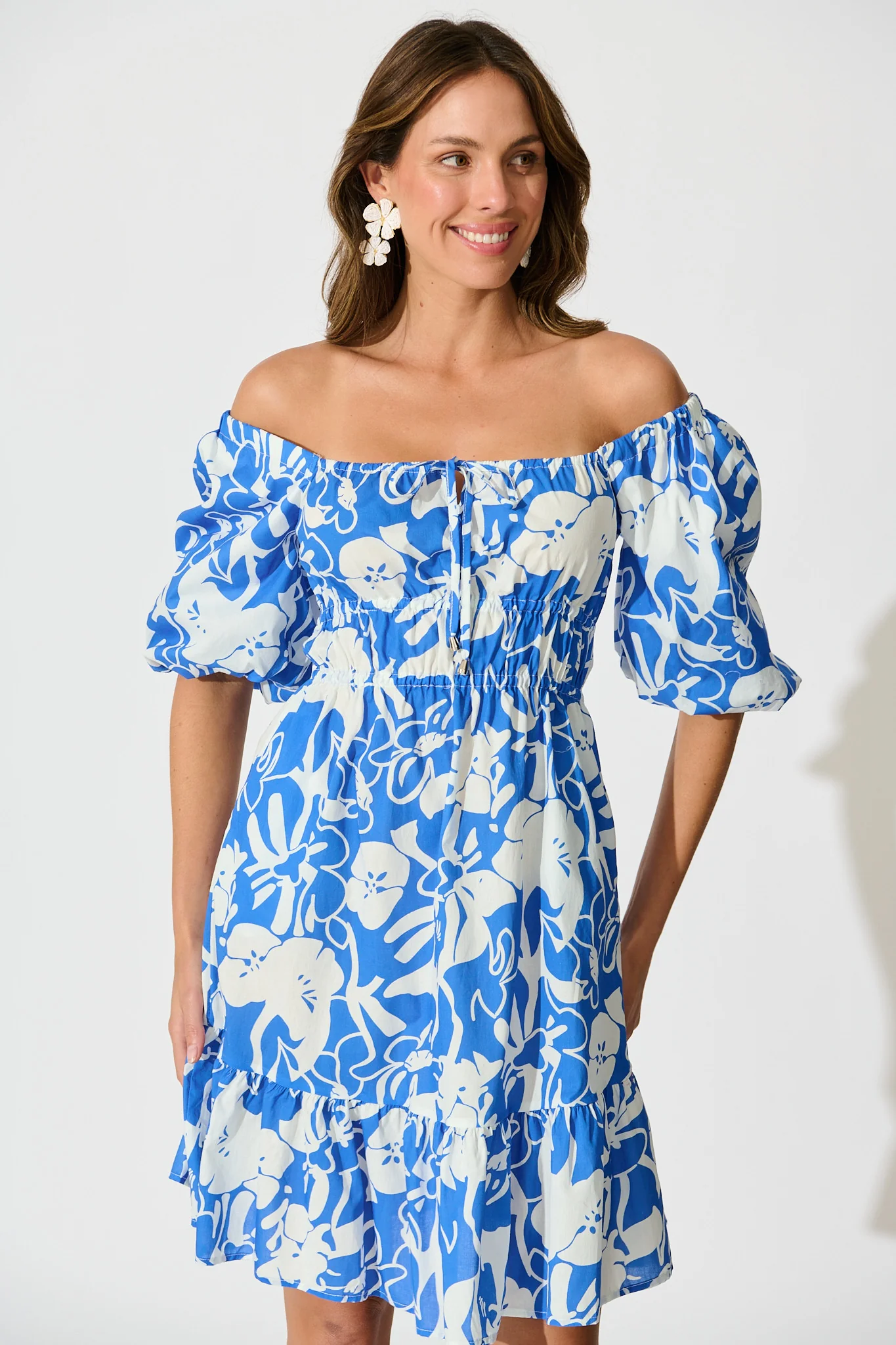 Andretta Dress in Blue and White Floral Cotton - Image 2