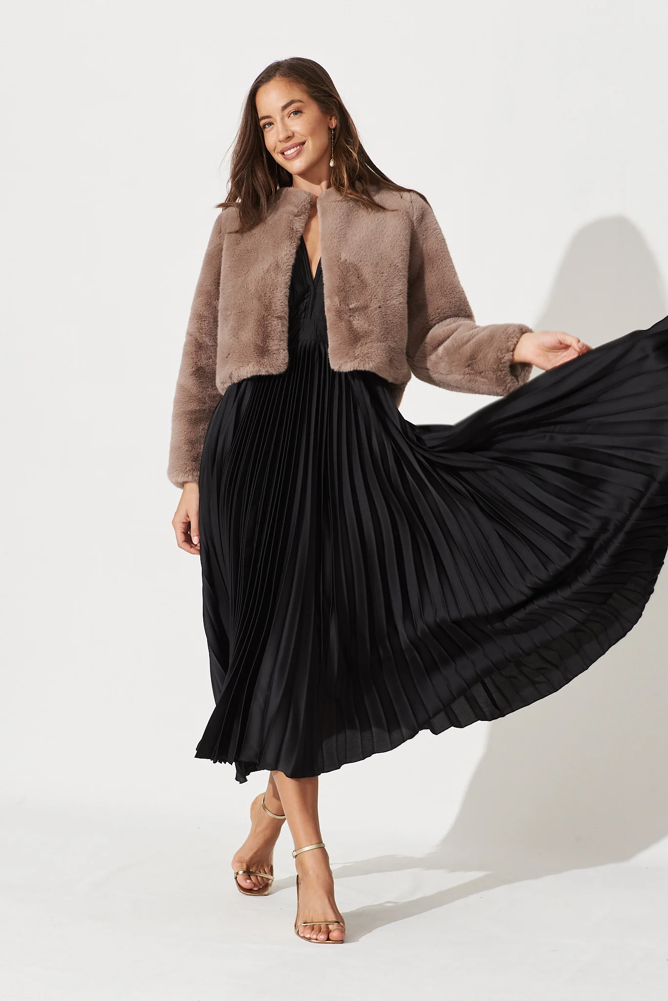 Anetta Midi Dress In Pleated Black Satin - Image 5