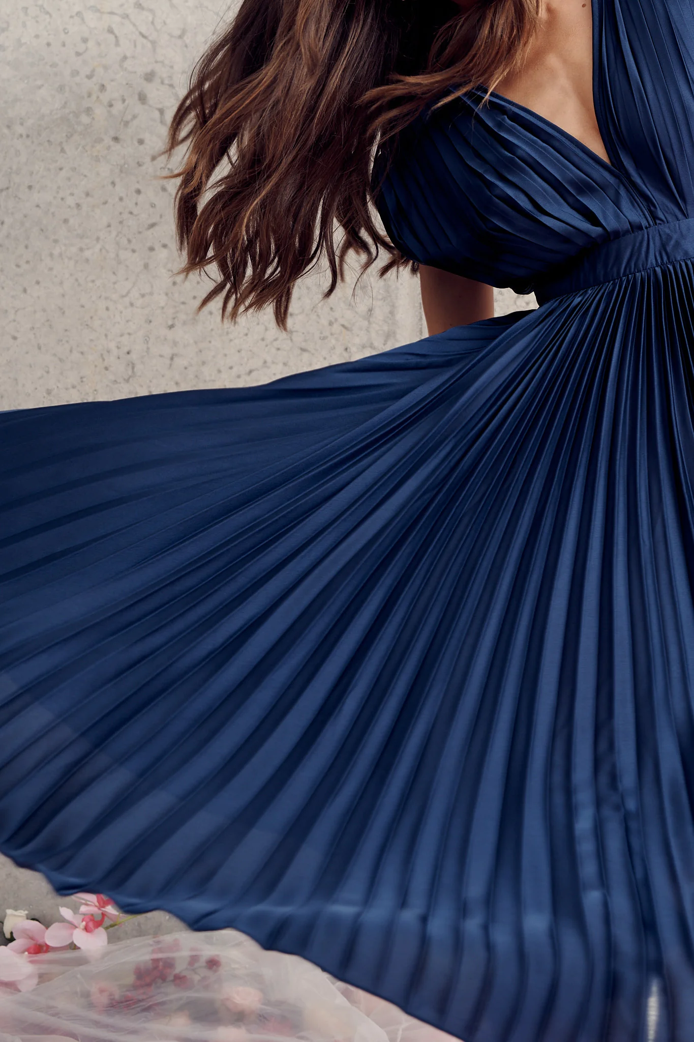 Anetta Midi Dress In Pleated Navy Satin - Image 4