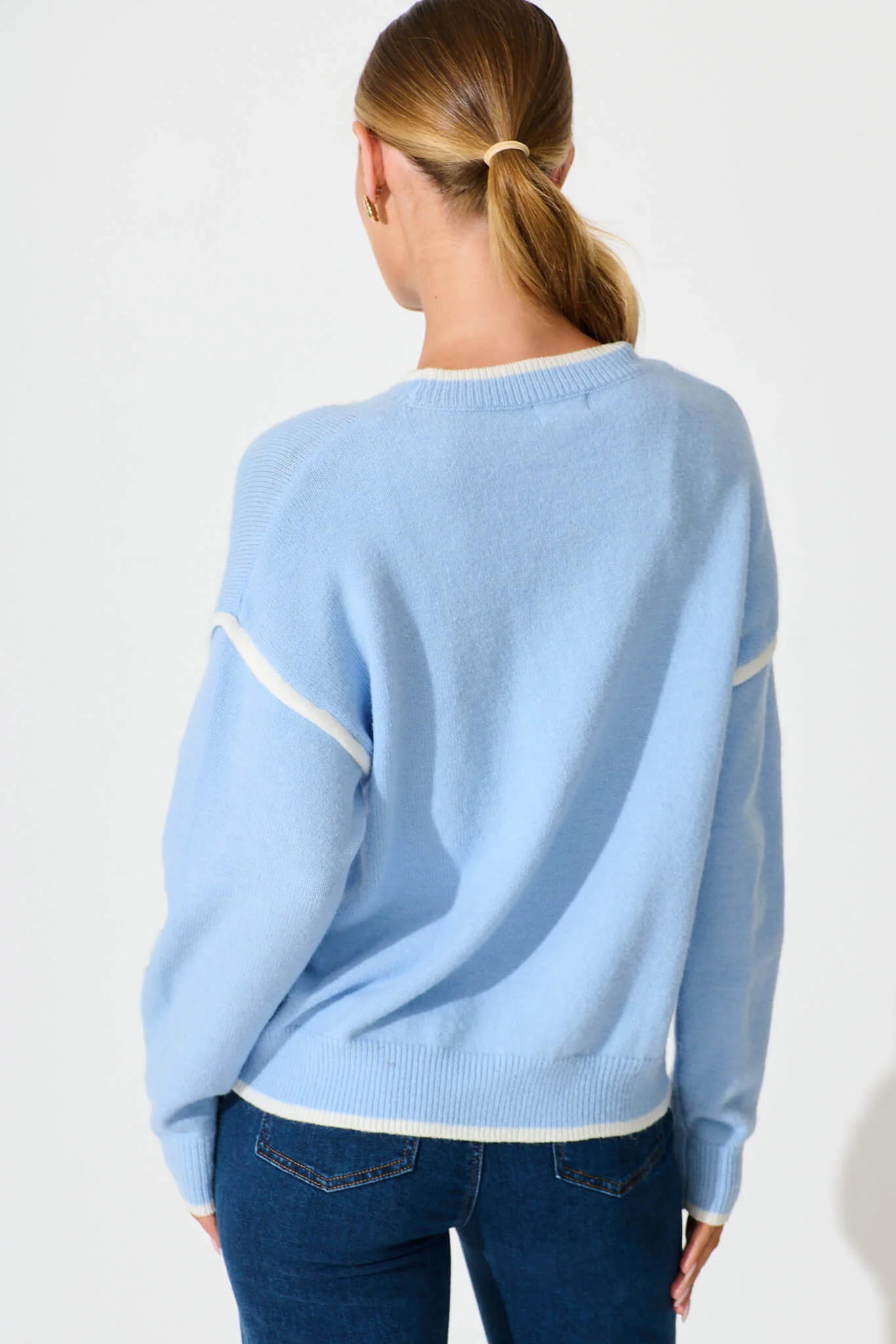 Angie Knit in Pale Blue with Cream Heart Wool Blend - Image 7