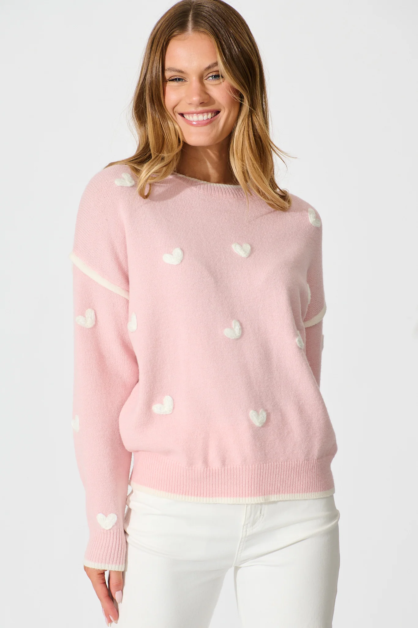 Angie Knit in Pink with Cream Heart Wool Blend - Image 3