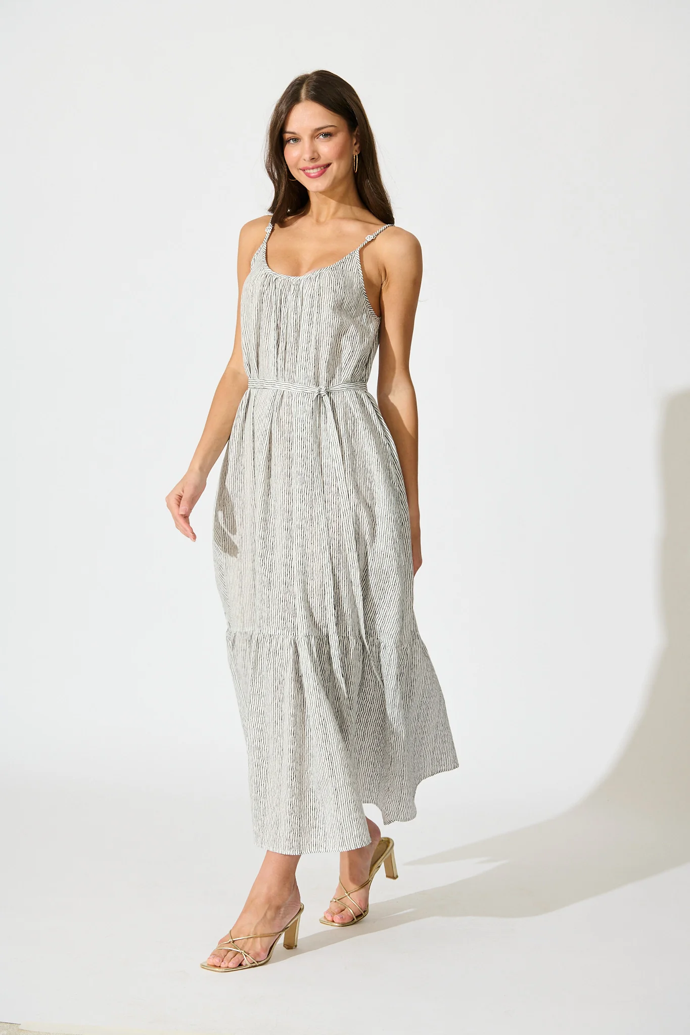 Anisa Maxi Sundress in Black Stripe Cotton - Image 4