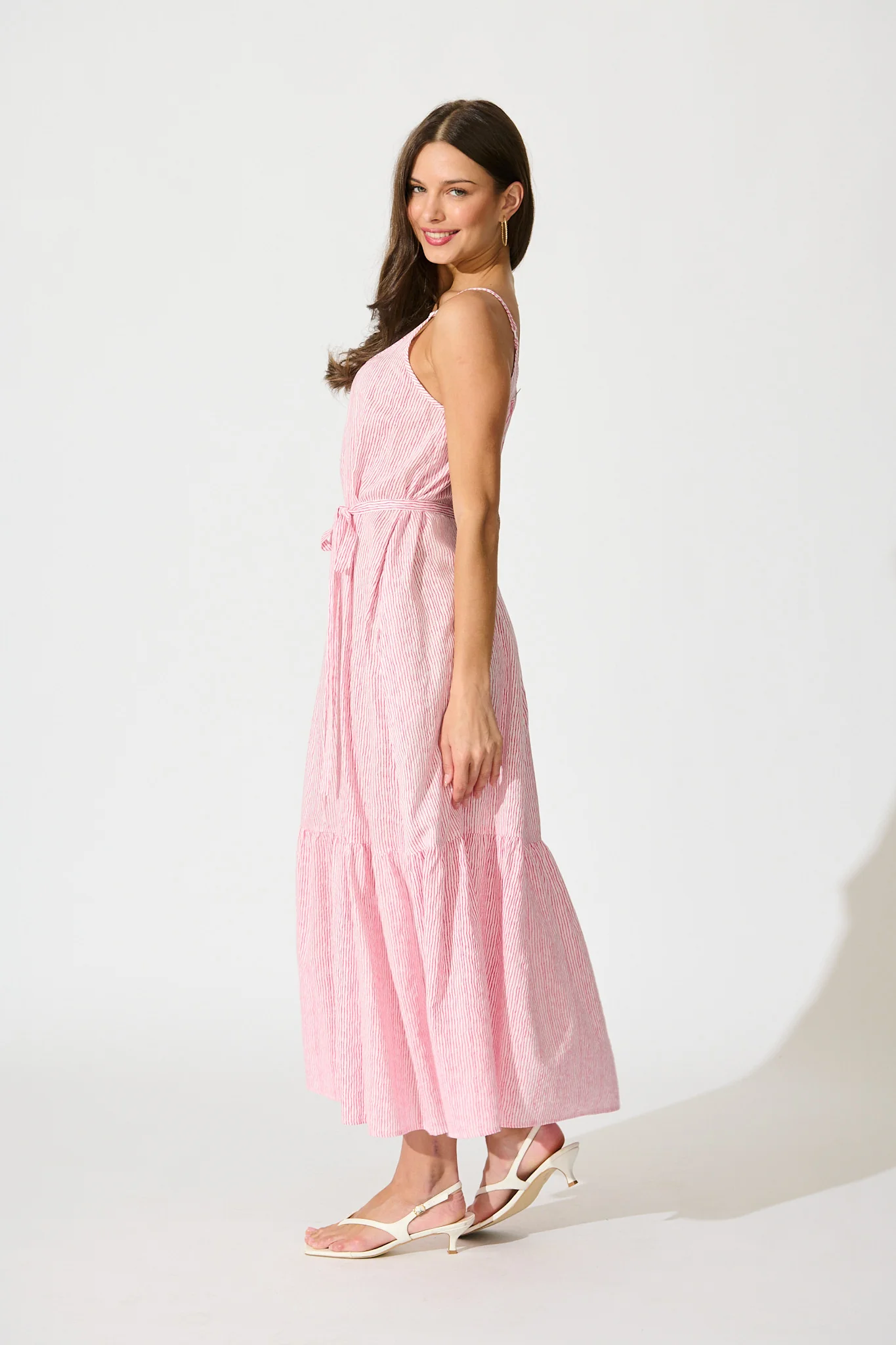 Anisa Maxi Sundress in Pink Stripe Cotton - Image 3