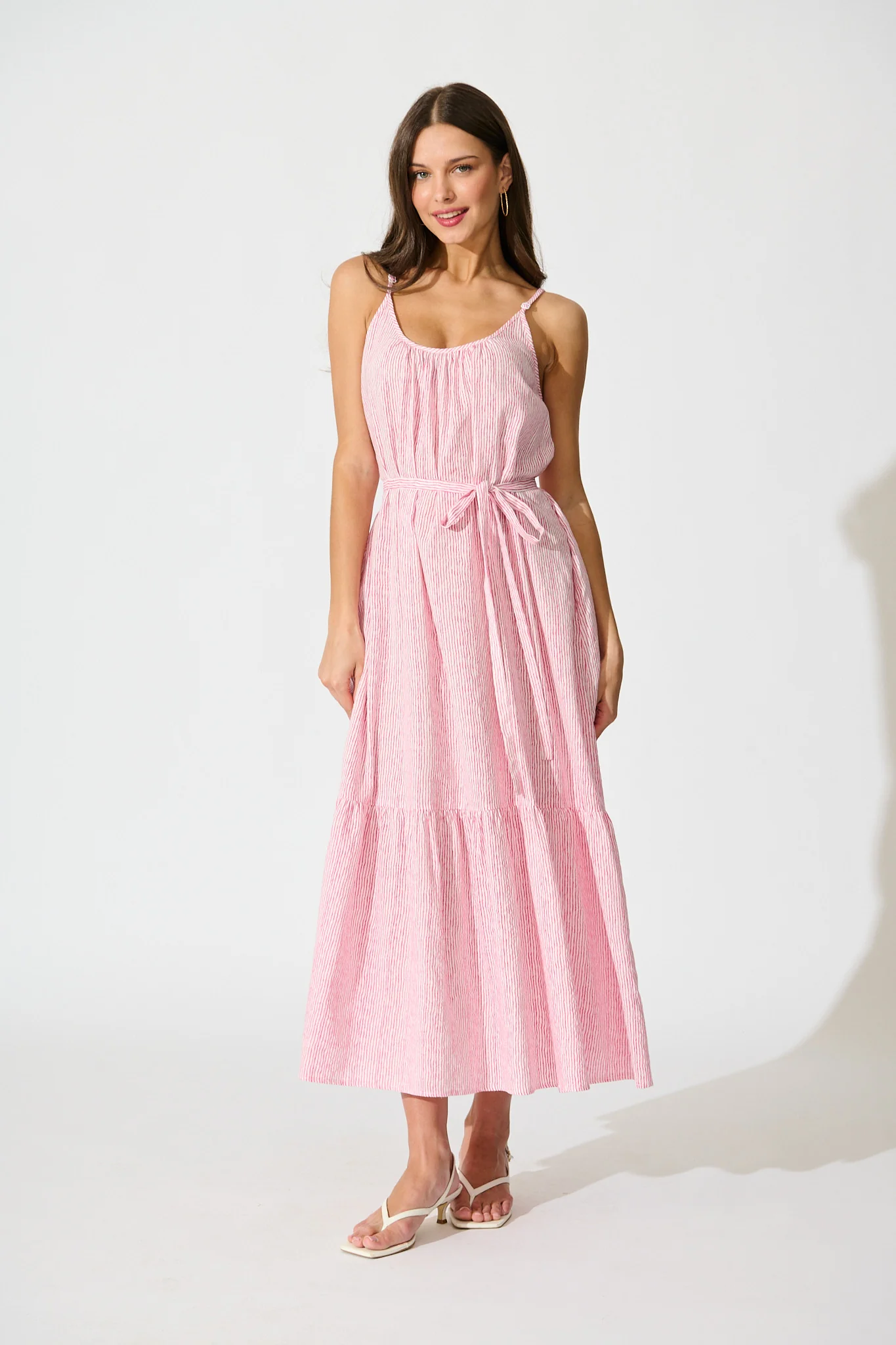 Anisa Maxi Sundress in Pink Stripe Cotton - Image 5