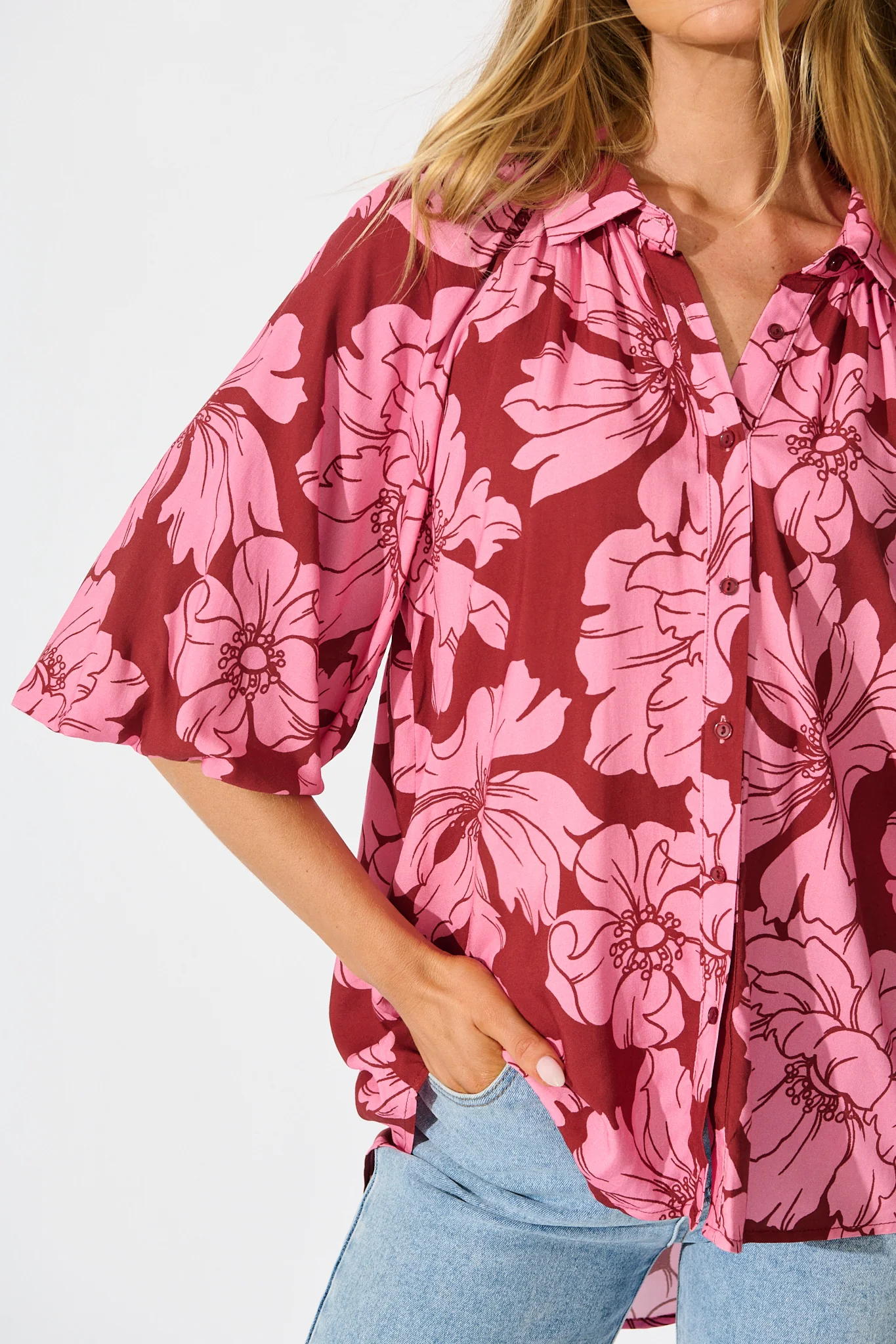 Anita Shirt In Wine with Pink Floral - Image 5