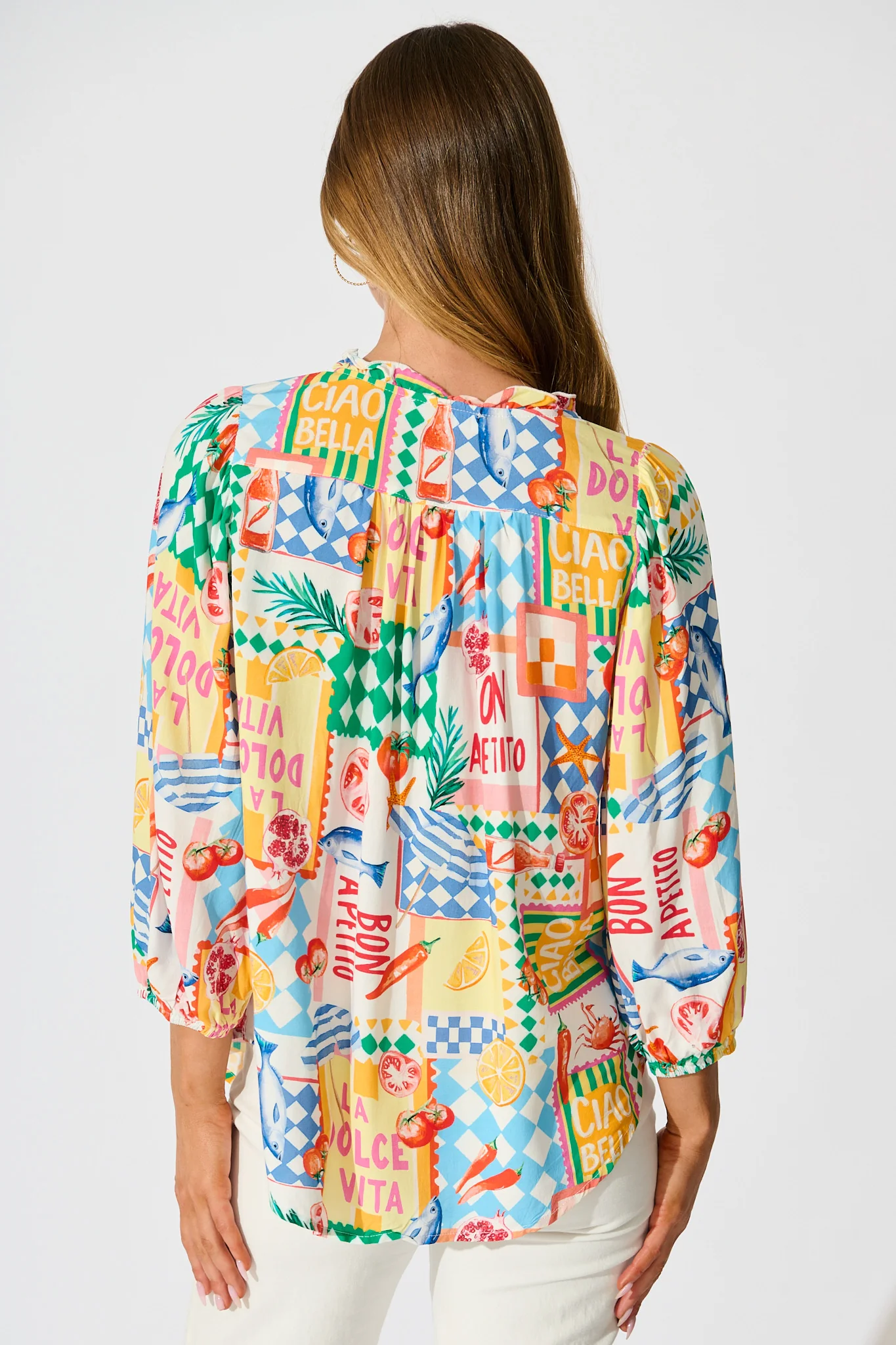 Annelie Top in White Multi Conversational Print - Image 5
