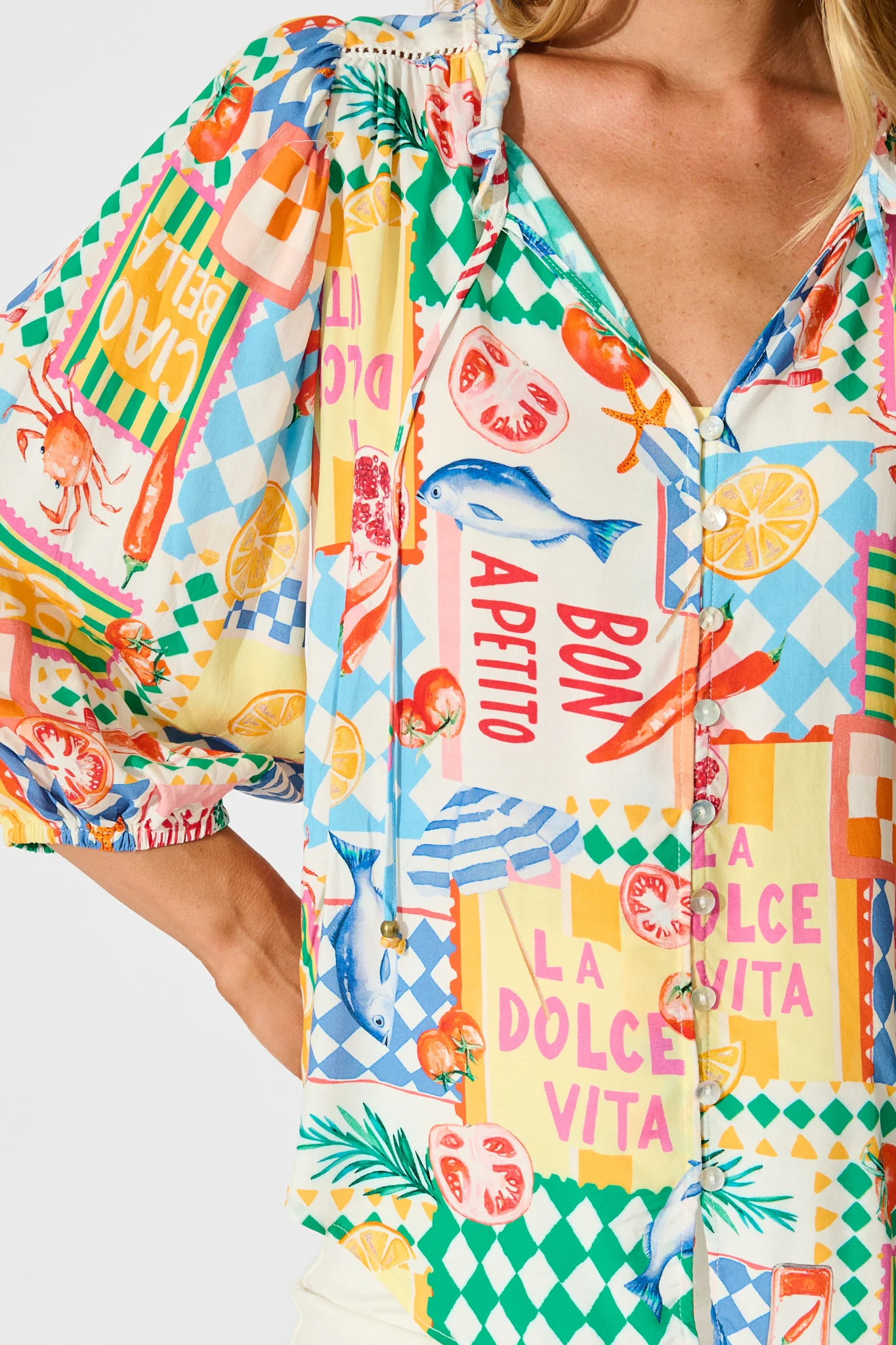 Annelie Top in White Multi Conversational Print - Image 7
