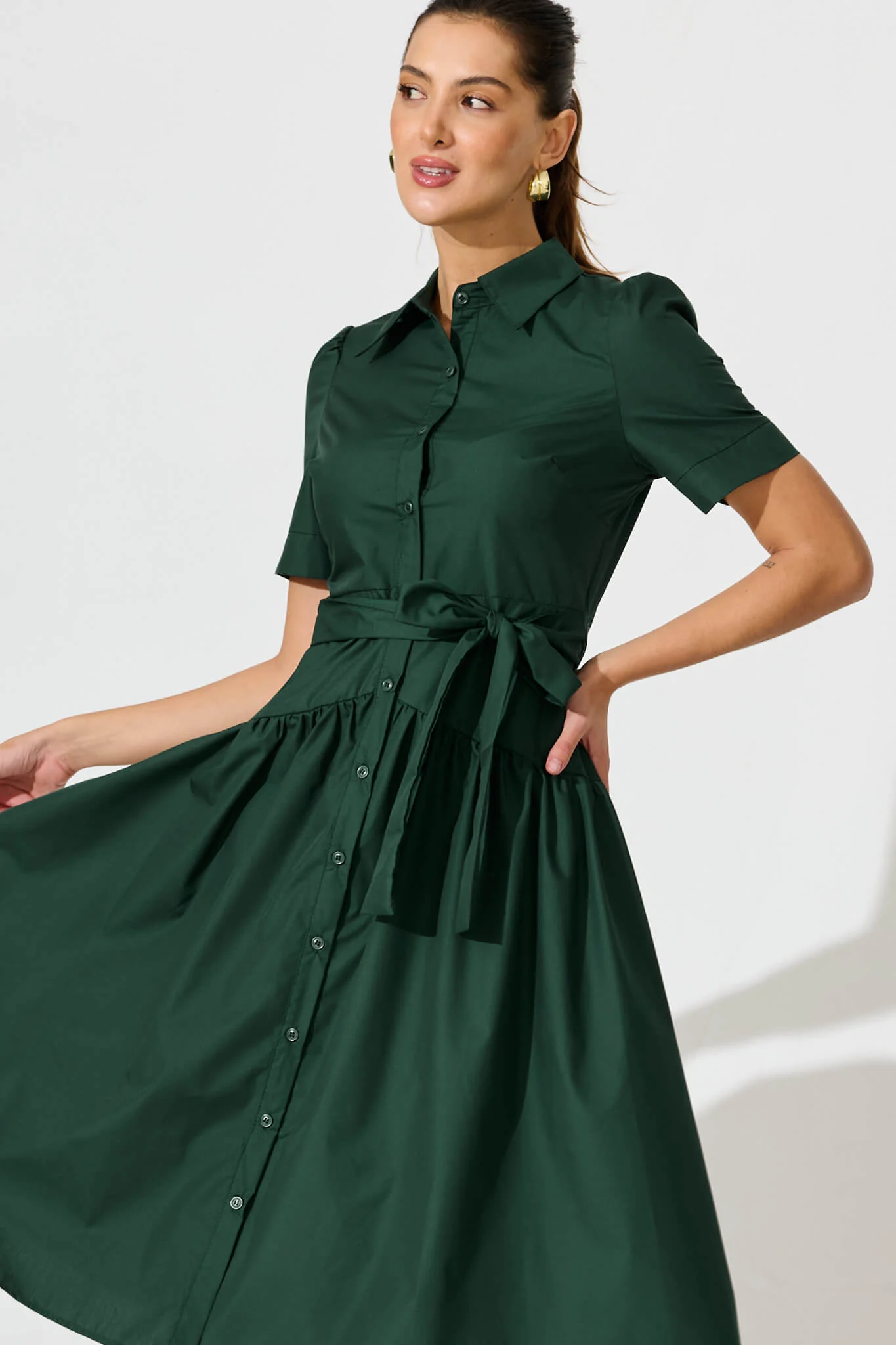 Annmarie Midi Shirt Dress In Emerald - Image 2