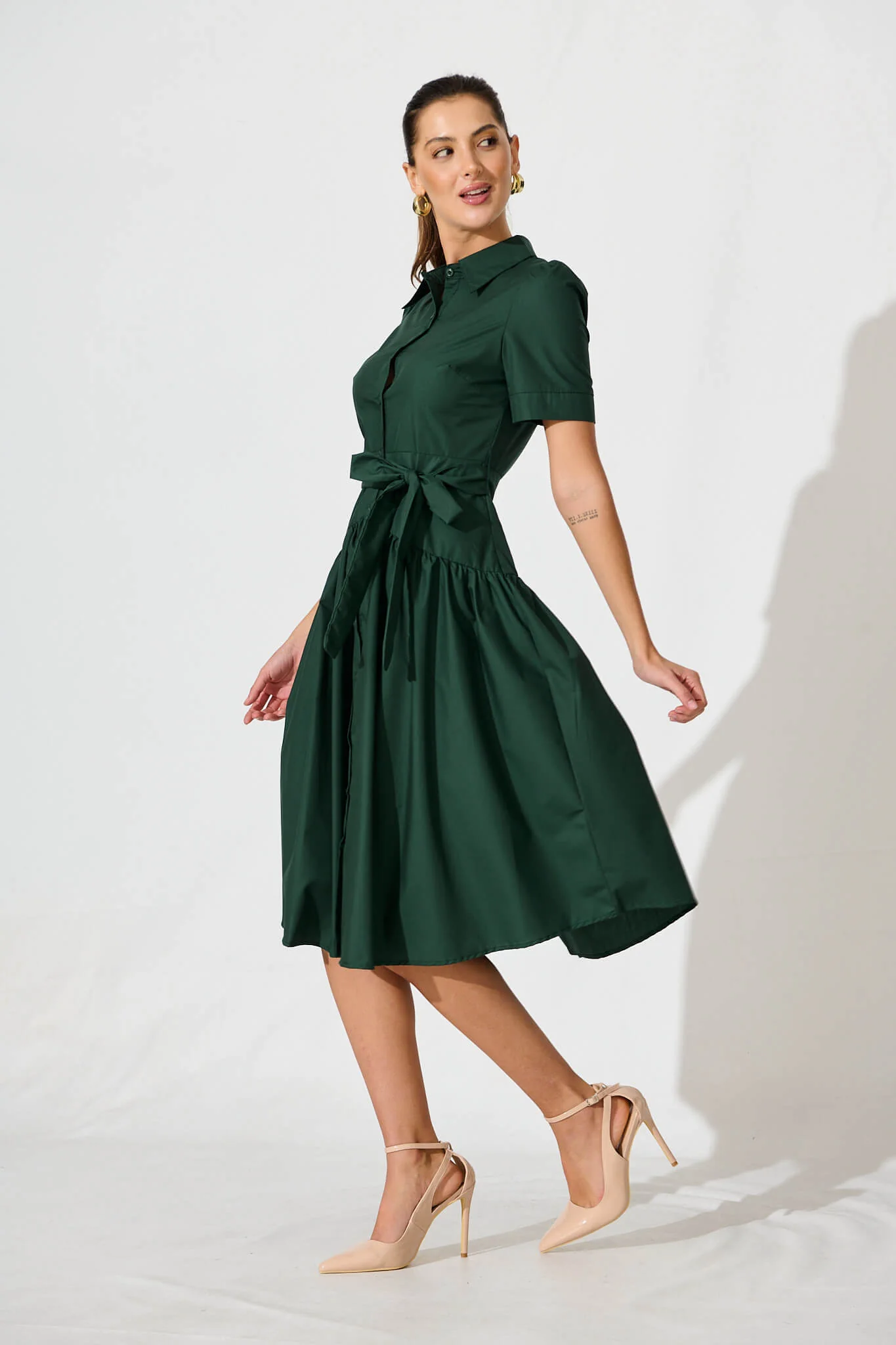 Annmarie Midi Shirt Dress In Emerald - Image 3