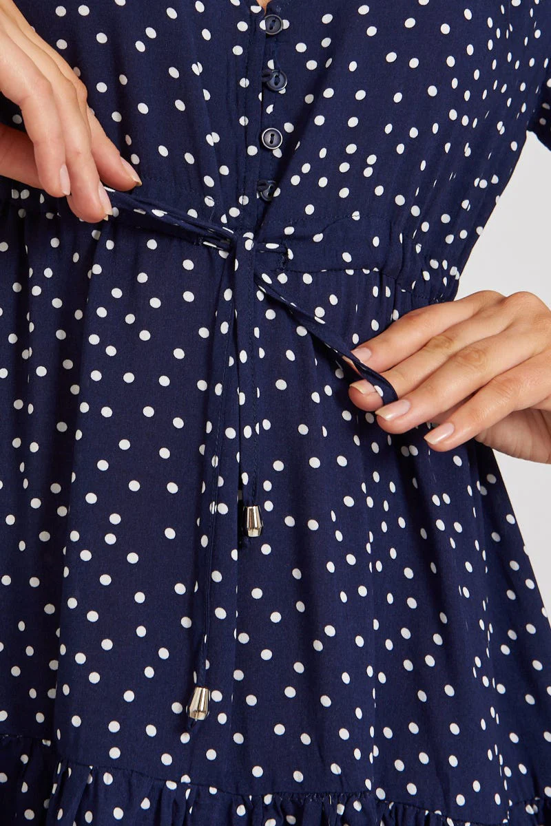 Apollo Dress in Navy Spot - Image 5