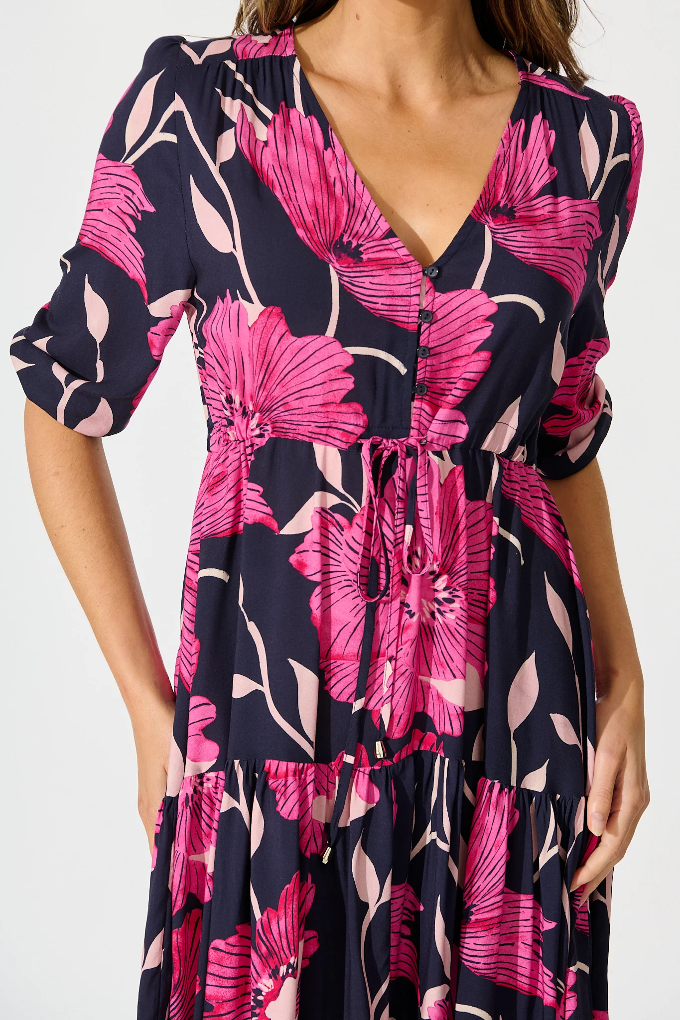 Apollo Dress in Navy with Pink Floral - Image 5
