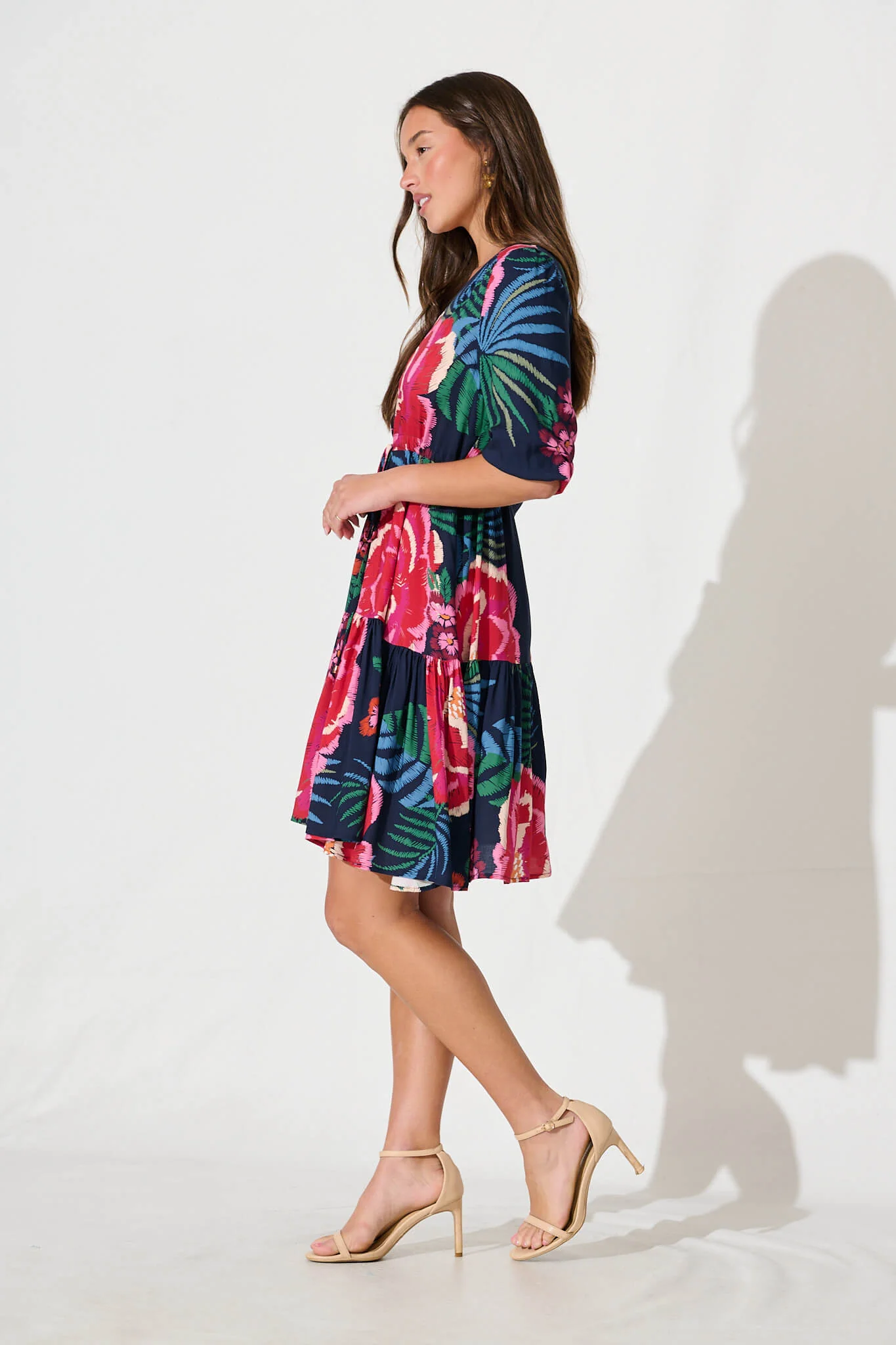 Apollo Dress In Navy With Red Floral Print - Image 3