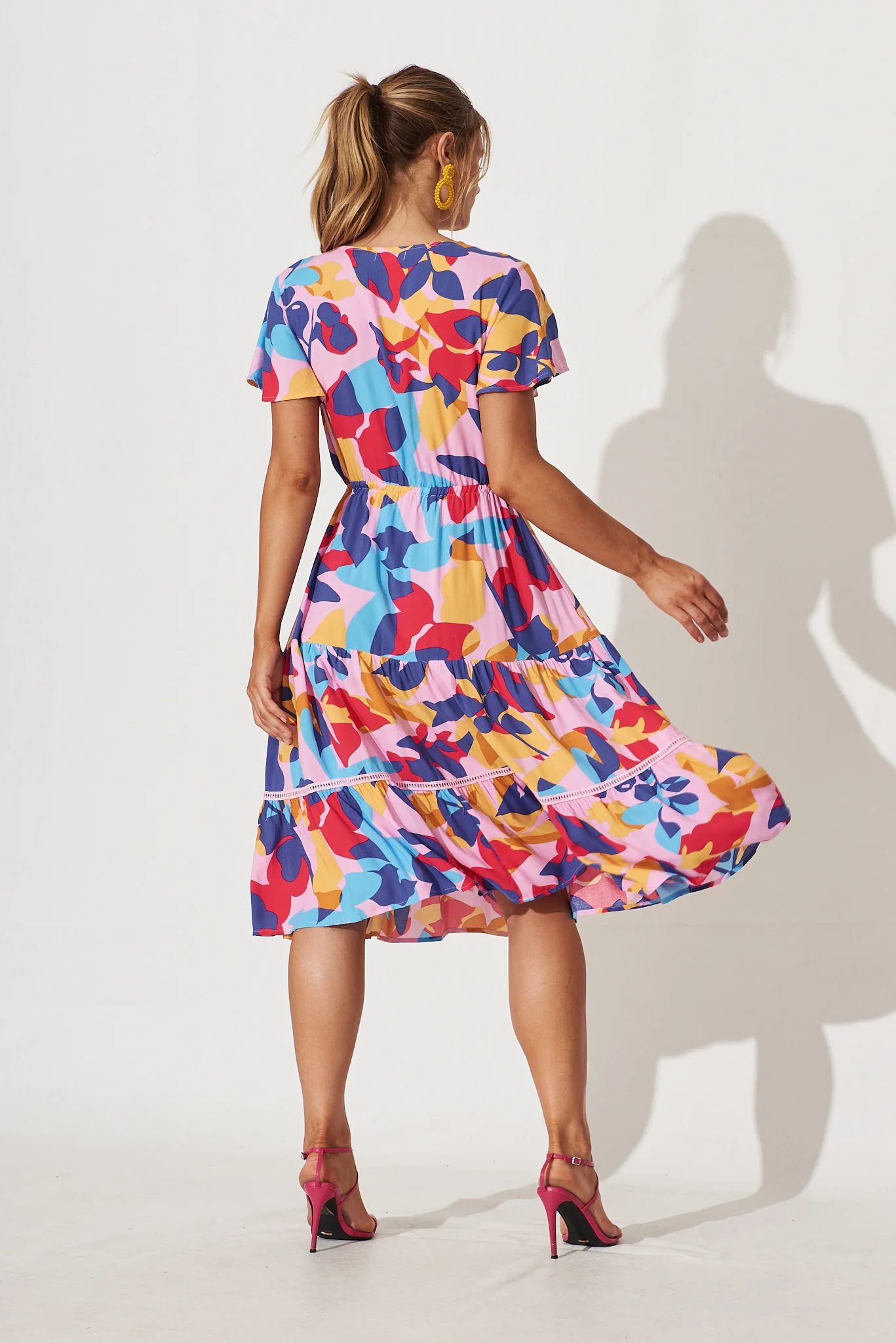 Aquarius Midi Dress In Bright Multi Leaf Print - Image 4