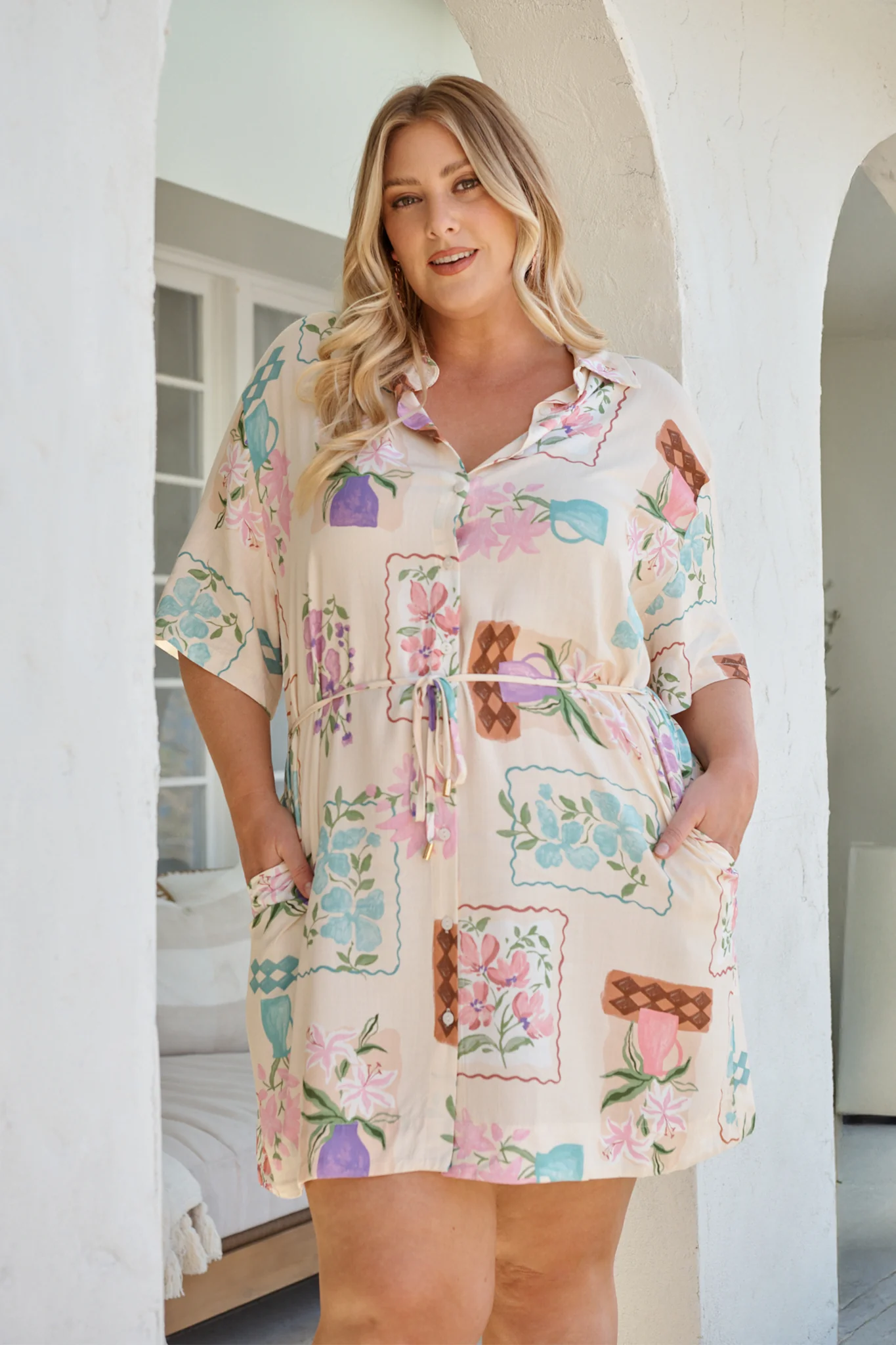 Arabella Garden Shirt Dress in Multi Conversational Print - Image 2