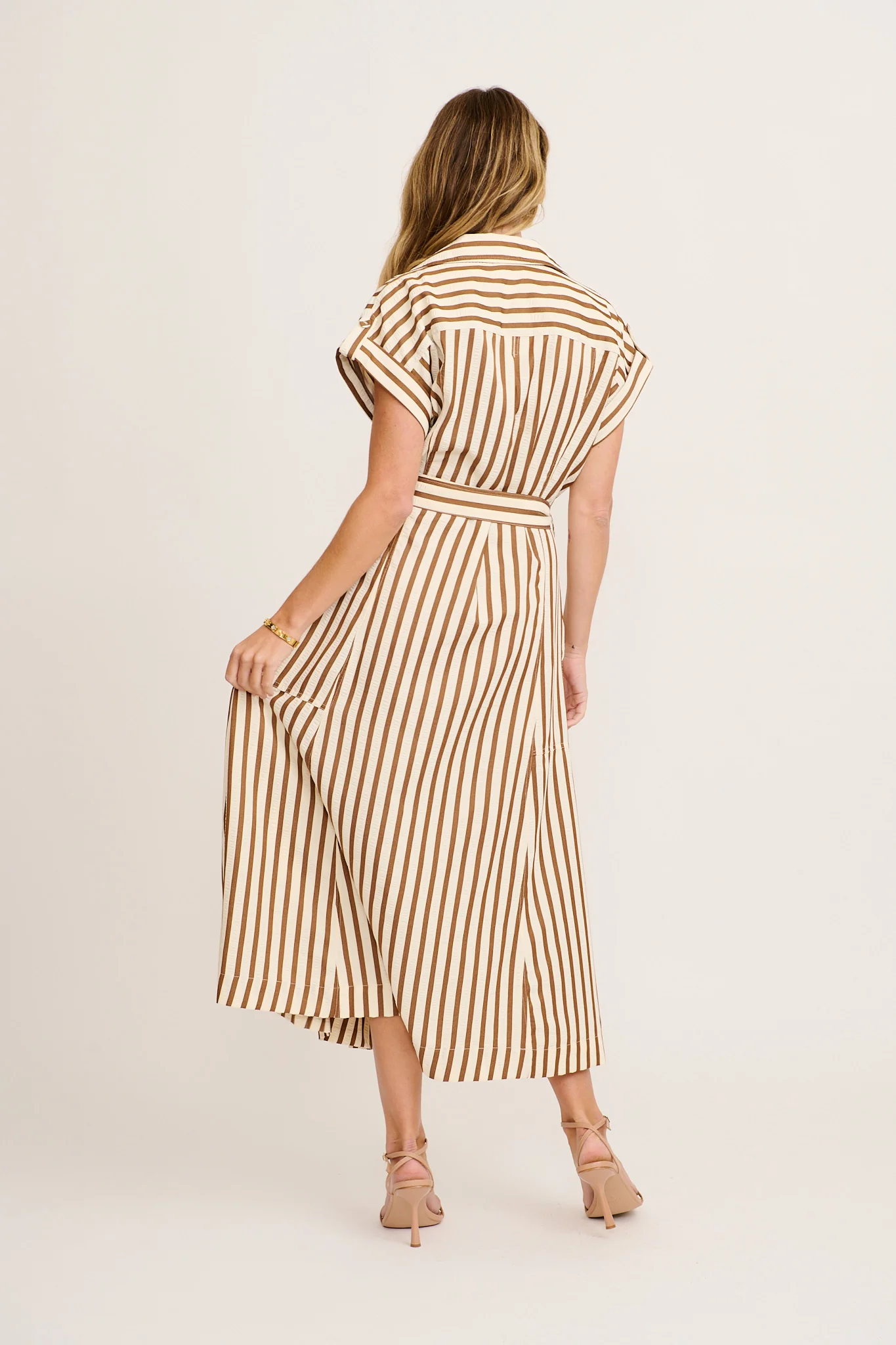 Arcadia Maxi Shirt Dress in Brown Stripe - Image 4