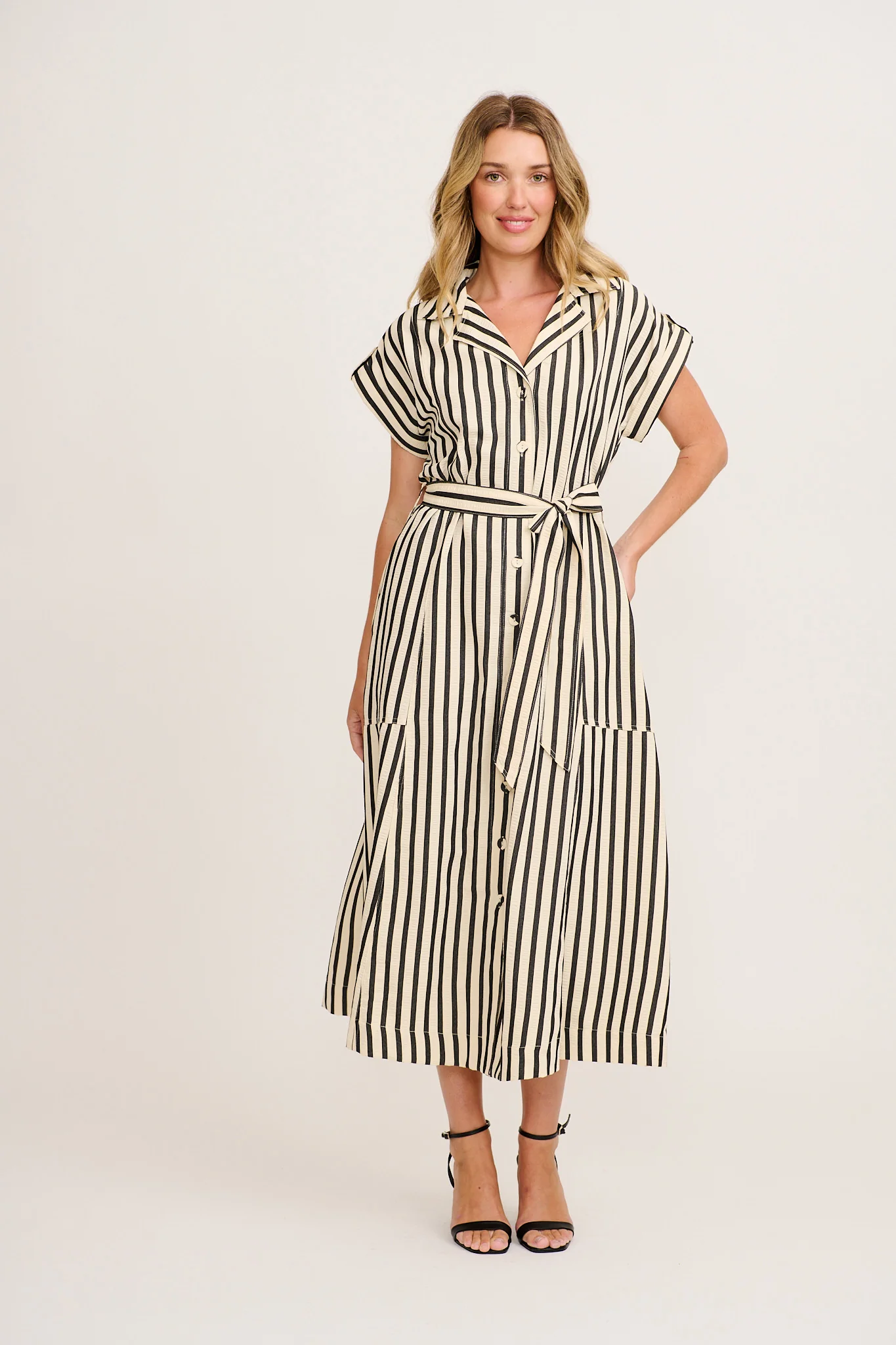 Arcadia Maxi Shirt Dress in Charcoal Stripe