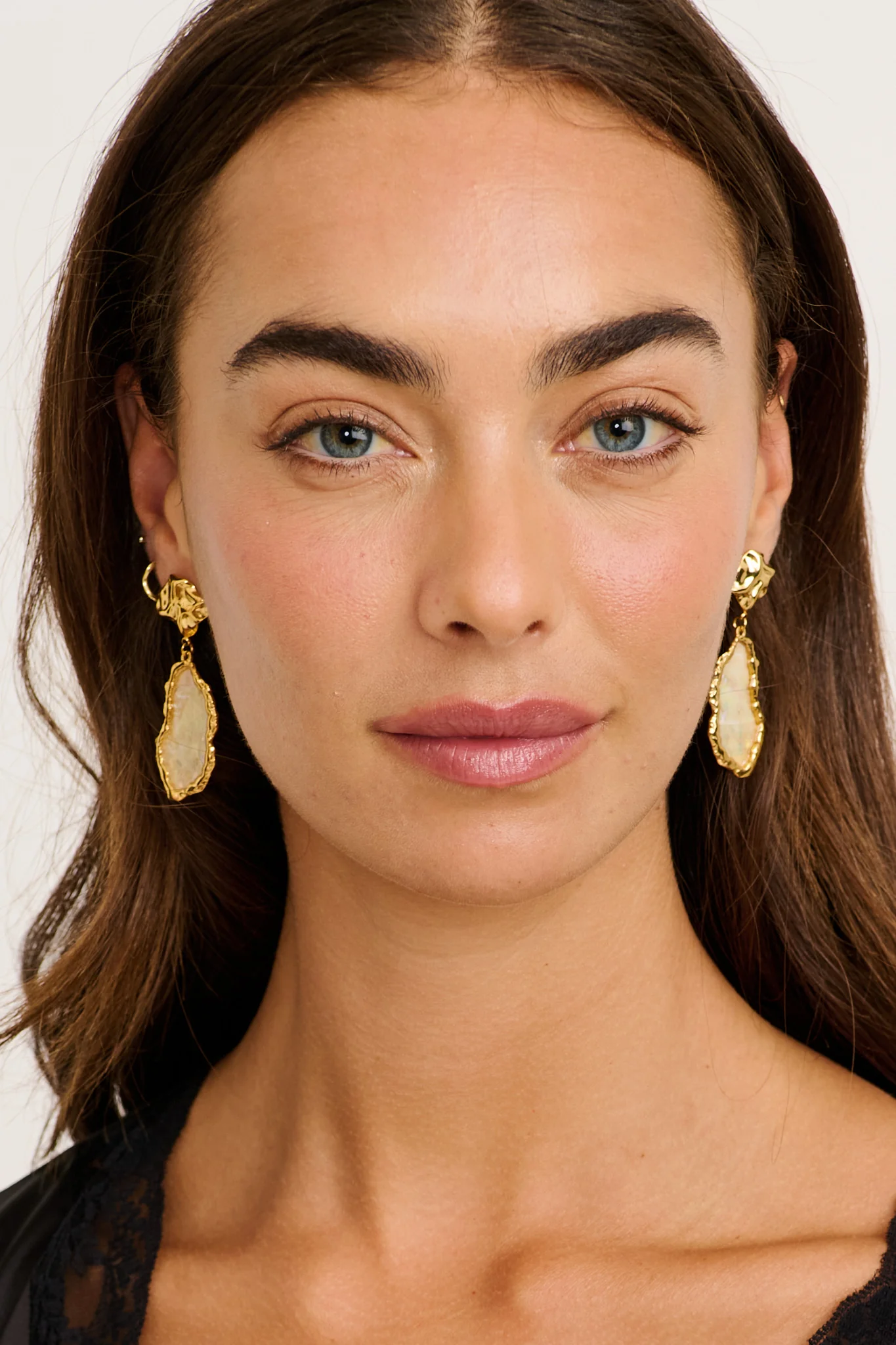 Ariana Stud Earrings in Gold Irregular Iridescent Stone - Image 3