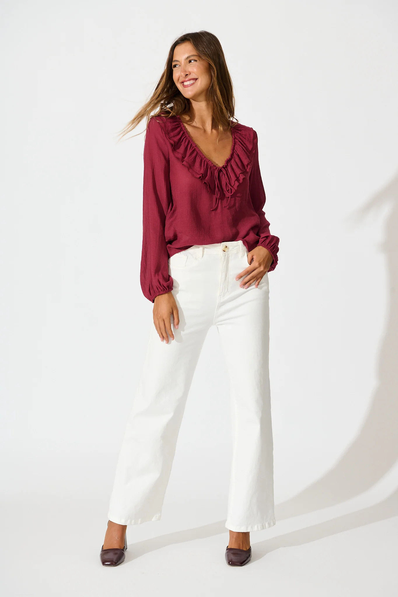 Ariella Top in Wine Cotton Blend - Image 4