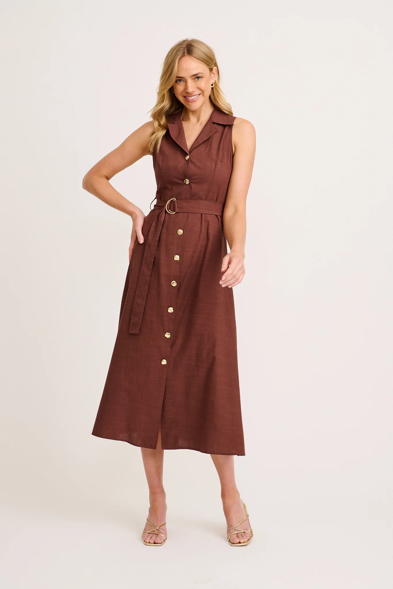 Arlena Maxi Shirt Dress in Chocolate Cotton Linen