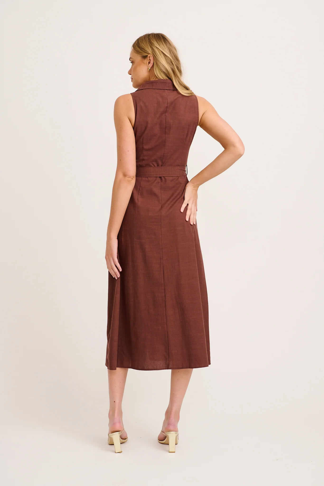 Arlena Maxi Shirt Dress in Chocolate Cotton Linen - Image 4