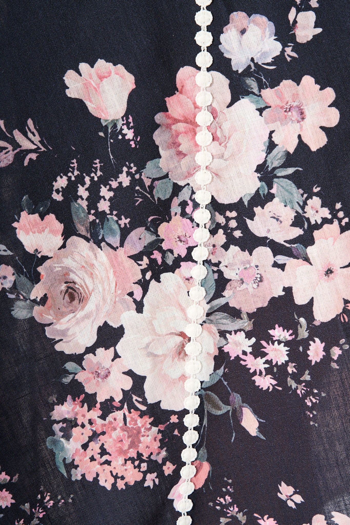 Art Of Bloom Midi Shirt Dress in Black with Blush Floral Linen Blend - Image 9