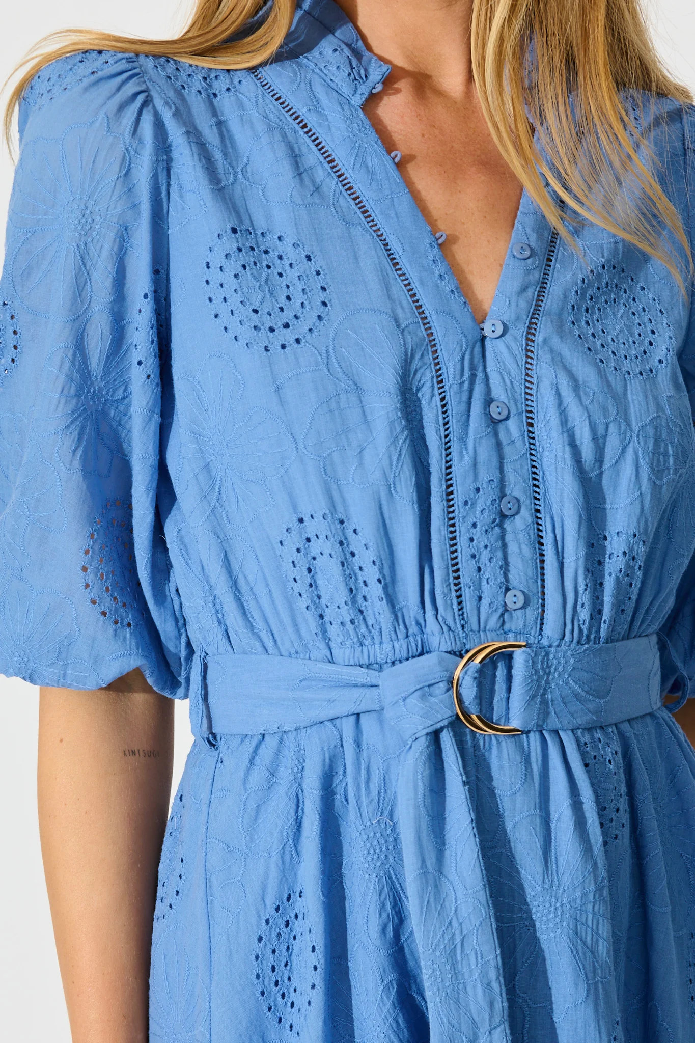Ashlan Dress in Blue Floral Broderie Cotton - Image 5