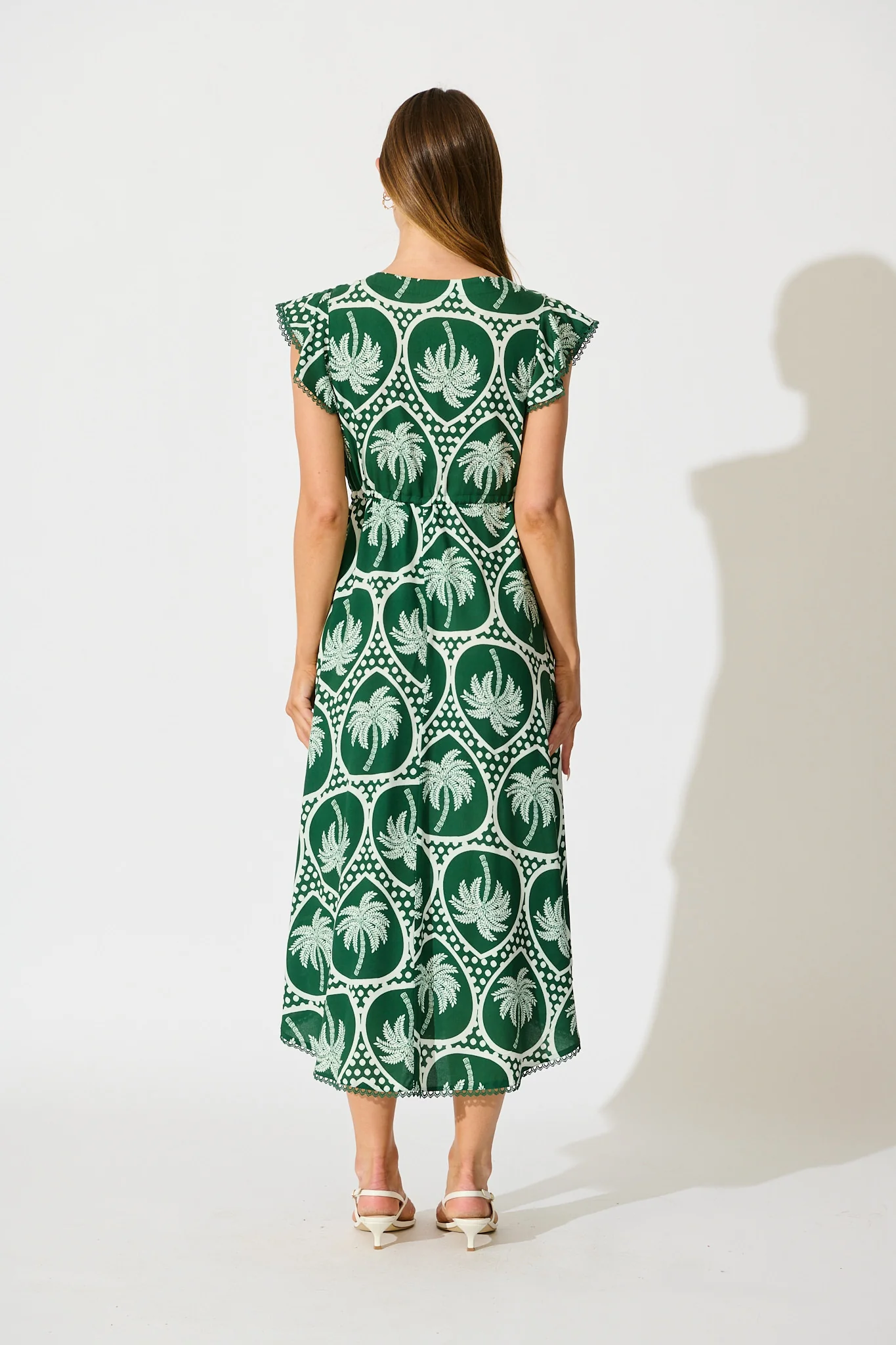 Atana Midi Dress in Green Palm Tree Tiles Print - Image 4